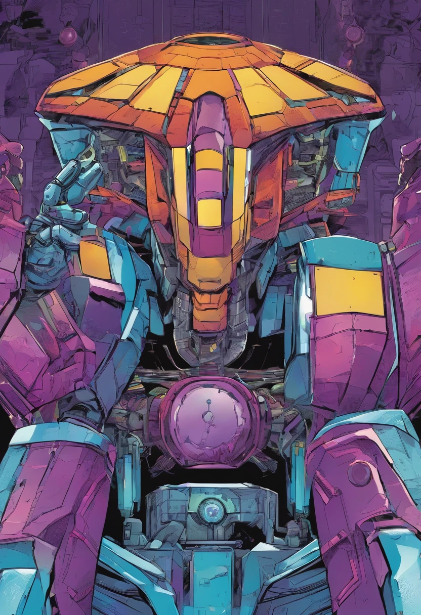 "(best quality,highres),Comic book panel,Spider-shaped robot,black and violet,holograms,futuristic machine,detailed illustrations,Marvel characters,vibrant colors,studio lighting"