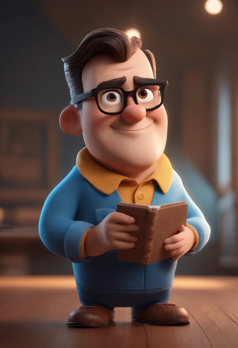 Cartoon character of a man with black glasses and a blue shirt, animation character, Caractere estilizado, animation style rendering, 3D estilizado, Arnold Maya render, 3 d render stylized, toon render keyshot, Personagem 3D, Personagem 3D, 3d rendering stylized, 3 d character render, personagem de desenho animado, Personagem de close up, Pose de personagem, (Estilo Pixar) (master part:1.2) (Bokeh) (best quality) (pele detalhada) (textura detalhada) (8k) (argila) (Cinematic lighting) (foco nítido