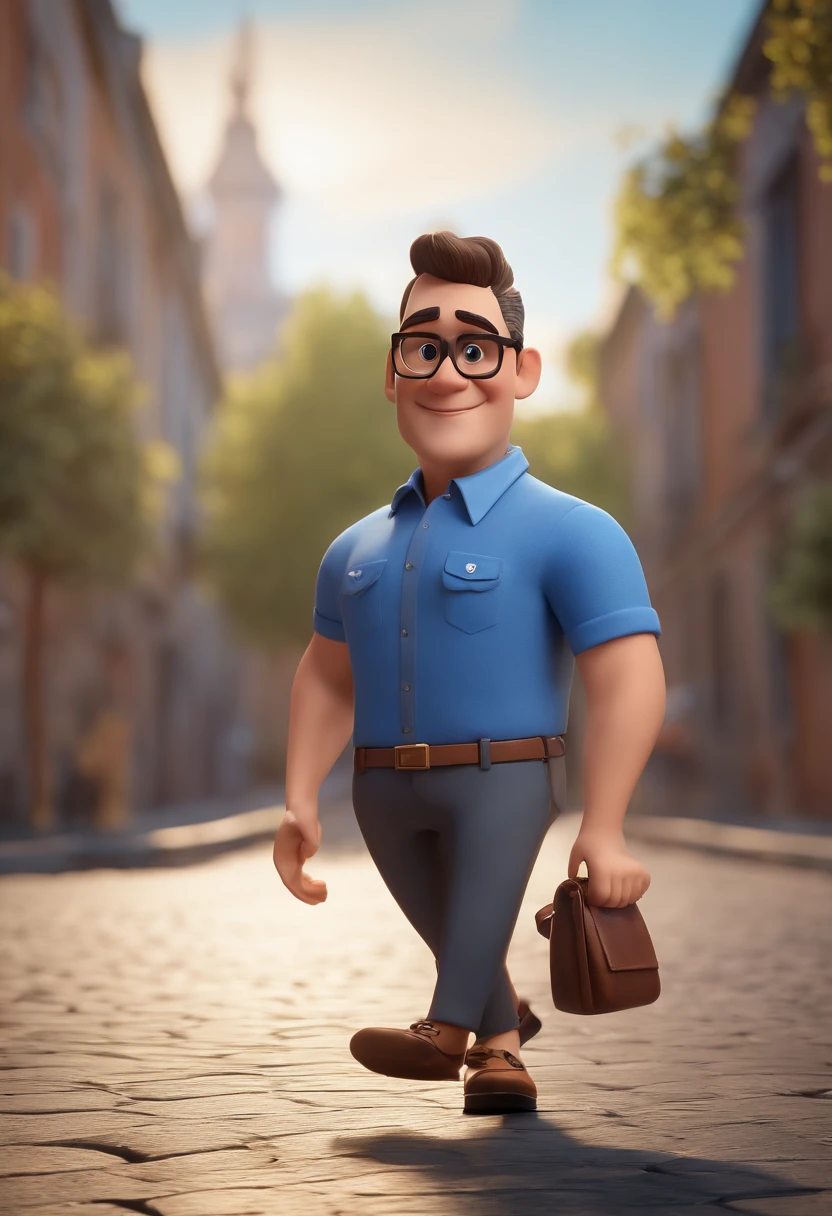 Cartoon character of a man with black glasses and a blue shirt, animation character, Caractere estilizado, animation style rendering, 3D estilizado, Arnold Maya render, 3 d render stylized, toon render keyshot, Personagem 3D, Personagem 3D, 3d rendering stylized, 3 d character render, personagem de desenho animado, Personagem de close up, Pose de personagem,  (Estilo Pixar) (master part:1.2) (Bokeh) (best quality) (pele detalhada) (textura detalhada) (8k) (argila) (Cinematic lighting) (foco nítido