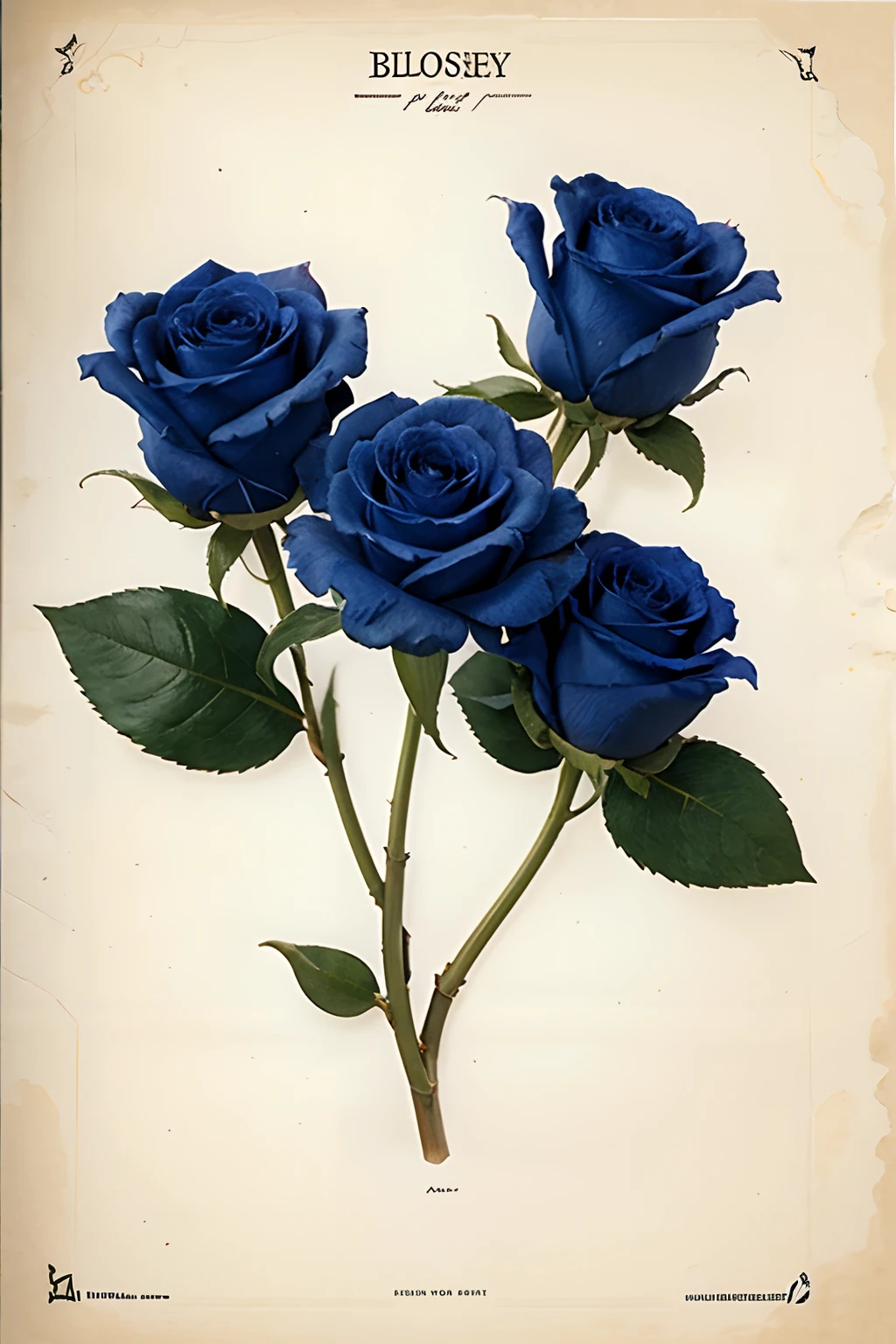 ROYAL BLUE ROSE BUDS FLOWER ILLUSTRATIONS