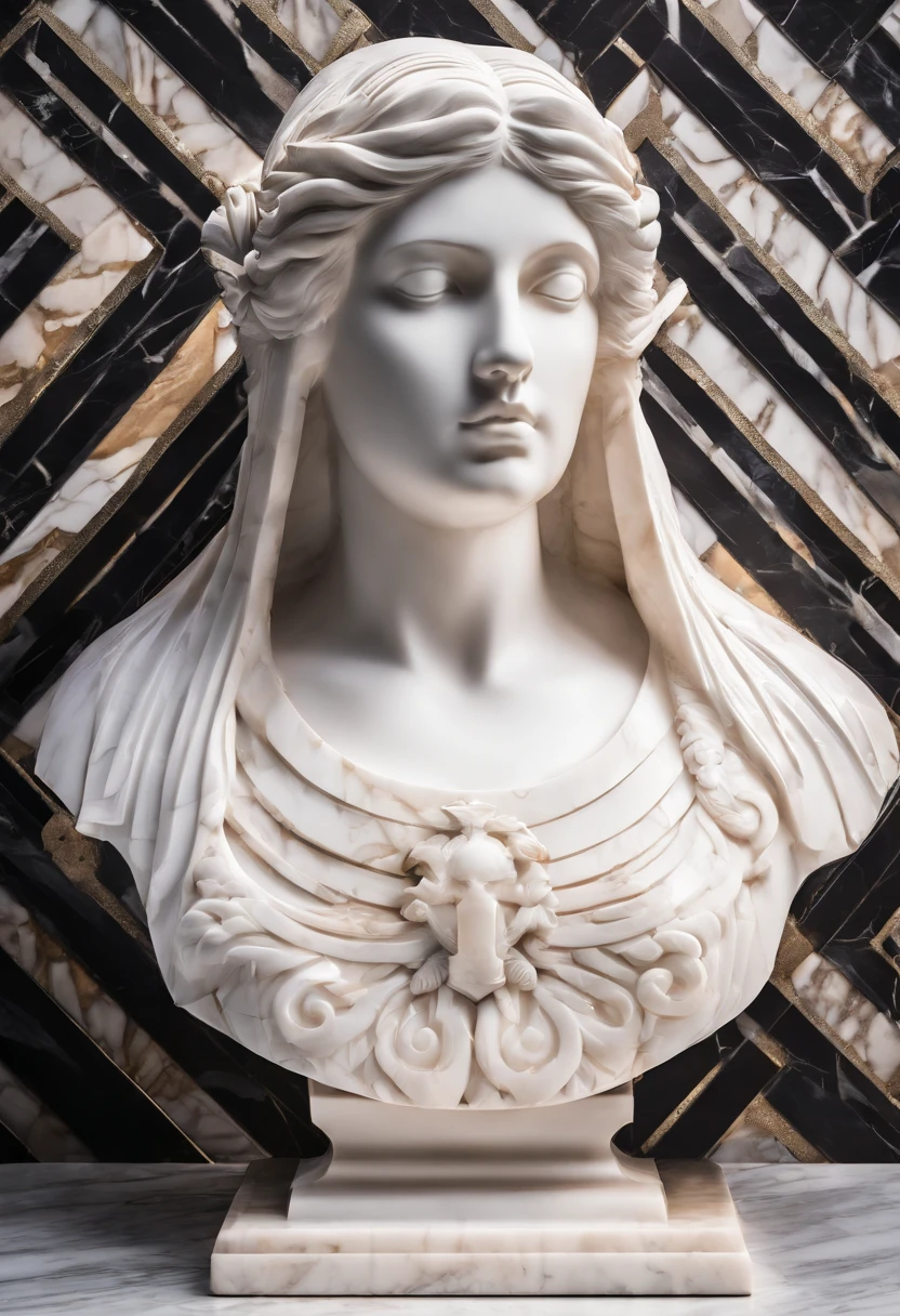 White marble bust statue of goddess of war with style of bearded greek philosopher in museum. atmosfera escura, alto contraste de luz e sombra, fotografia profissional, utrarealista, light volumetric, cinemactic