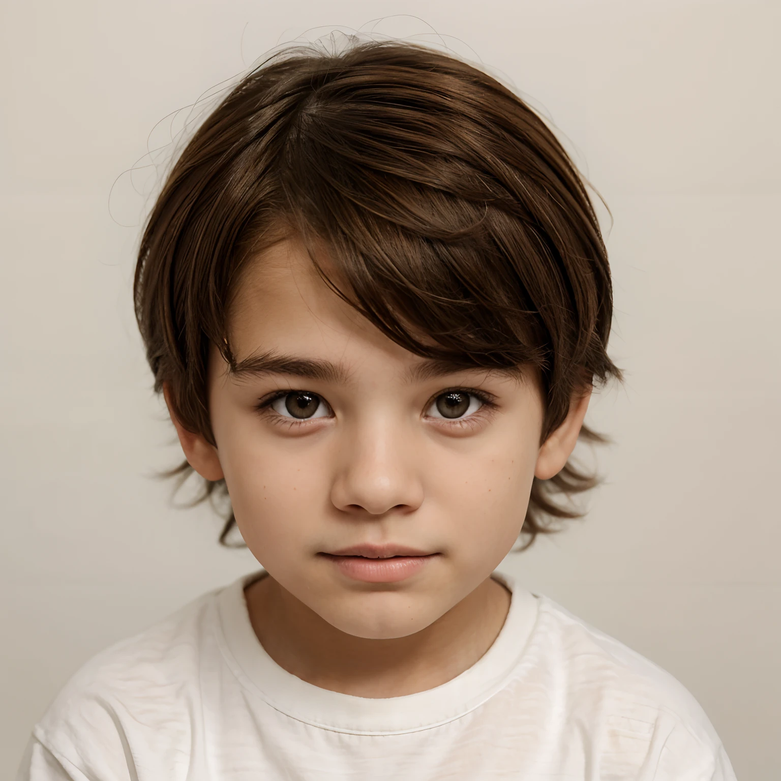  de quatro anos, He has brown hair and is on a white background, realista