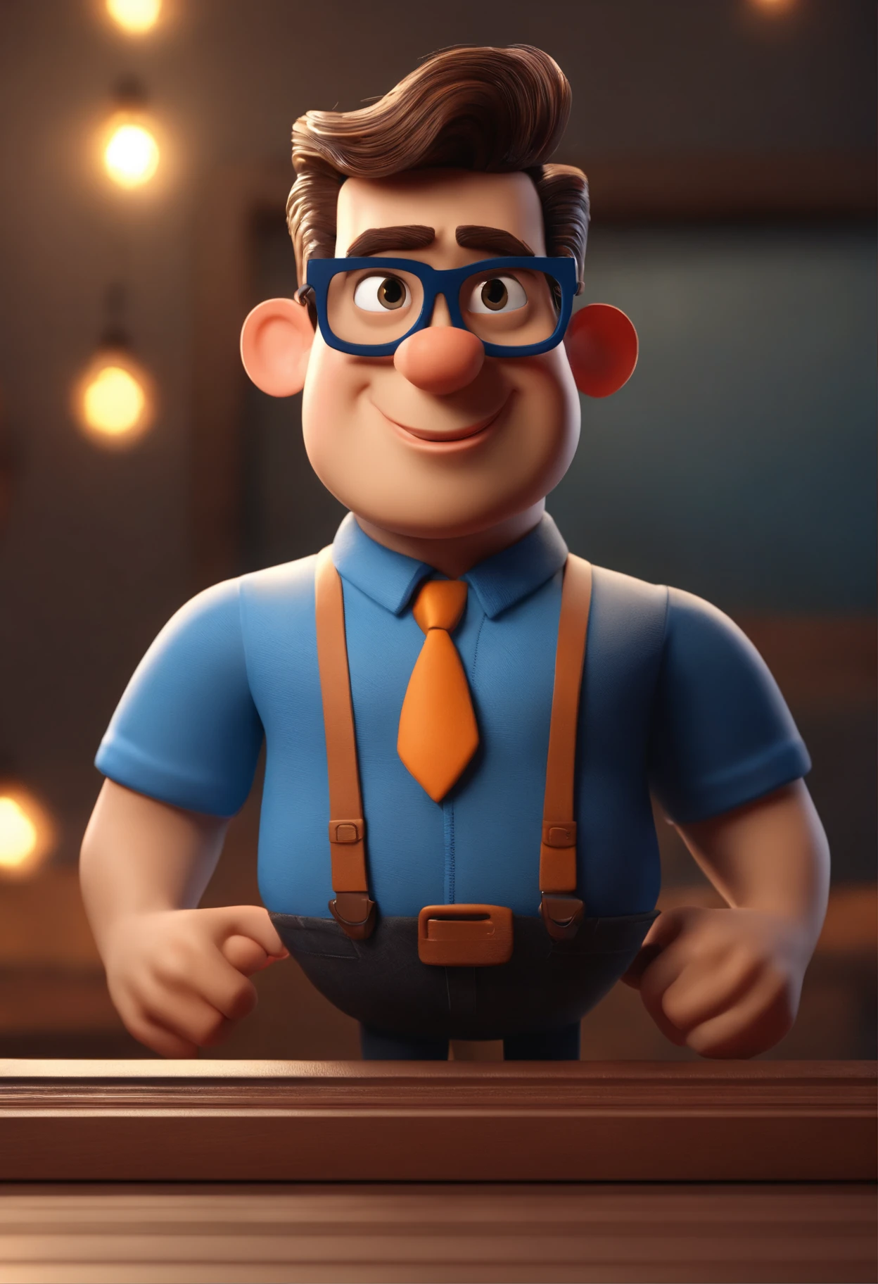 Cartoon character of a man wearing black glasses and a blue shirt, um personagem animado, Caractere estilizado, animation style rendering, 3D estilizado, Arnold Maya render, 3 d render stylized, toon render keyshot, Personagem 3D, Personagem 3D, 3d rendering stylized, 3 d character render, personagem de desenho animado, Personagem de close up, Pose de personagem,  (Estilo Pixar) (master part:1.2) (Bokeh) (best quality) (pele detalhada) (textura detalhada) (8k) (argila) (Cinematic lighting) (foco nítido