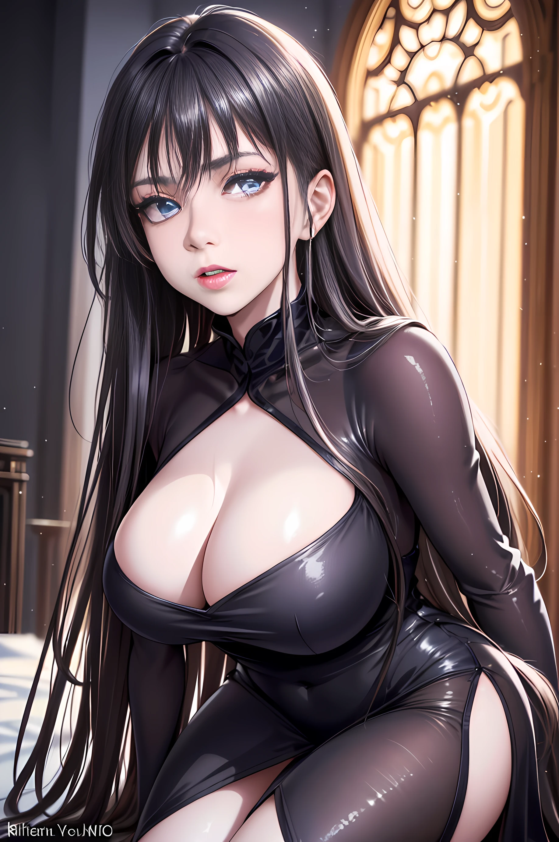 (best quality,4k,8k,highres,masterpiece:1.2),ultra-detailed,(realistic,photorealistic,photo-realistic:1.37),vampire cosplay,halloween vampire,1 girl,asian hair,asian style,european girl,dark atmosphere,gothic background,pale skin,red lips,sharp fangs,mesmerizing eyes,intense gaze,dramatic lighting,elaborate costume,black lace dress,victorian collar,wide brim hat,velvet cloak,moonlit night,haunting beauty,ethereal presence,ominous shadows,sinister aura,pose with confidence,majestic vampire,night breeze,enchanted forest,piercing stare,blood-red accents,haunted castle,enchanted atmosphere,witching hour,moonlight shining through trees,lurking in the darkness,mystical charm,unsettling elegance,gothic glamour,intense emotion,seductive allure