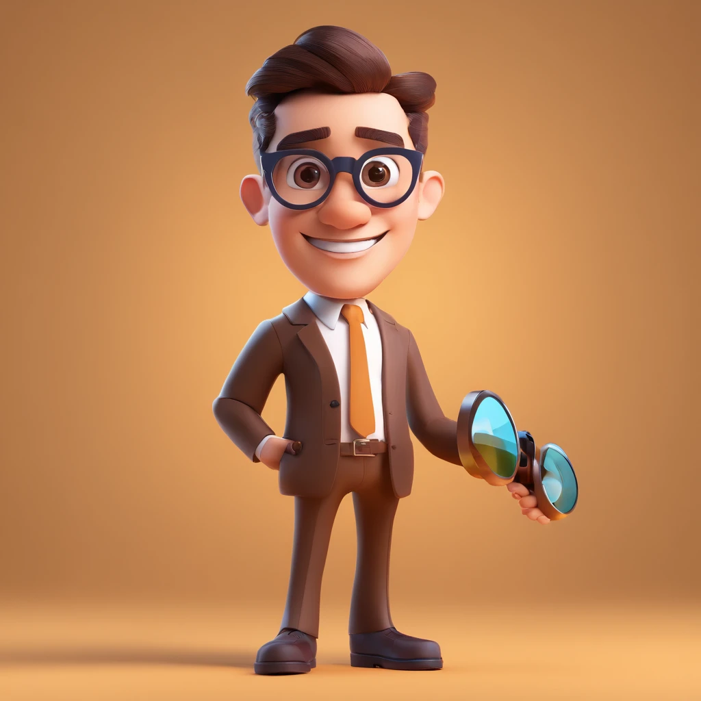 generate a cartoon that looks smart and has glasses and a magnifying glass, centered image, visually rich, cinematic, Mschiffer, wallpaper, UHD wallpaper, ultra sharp focus