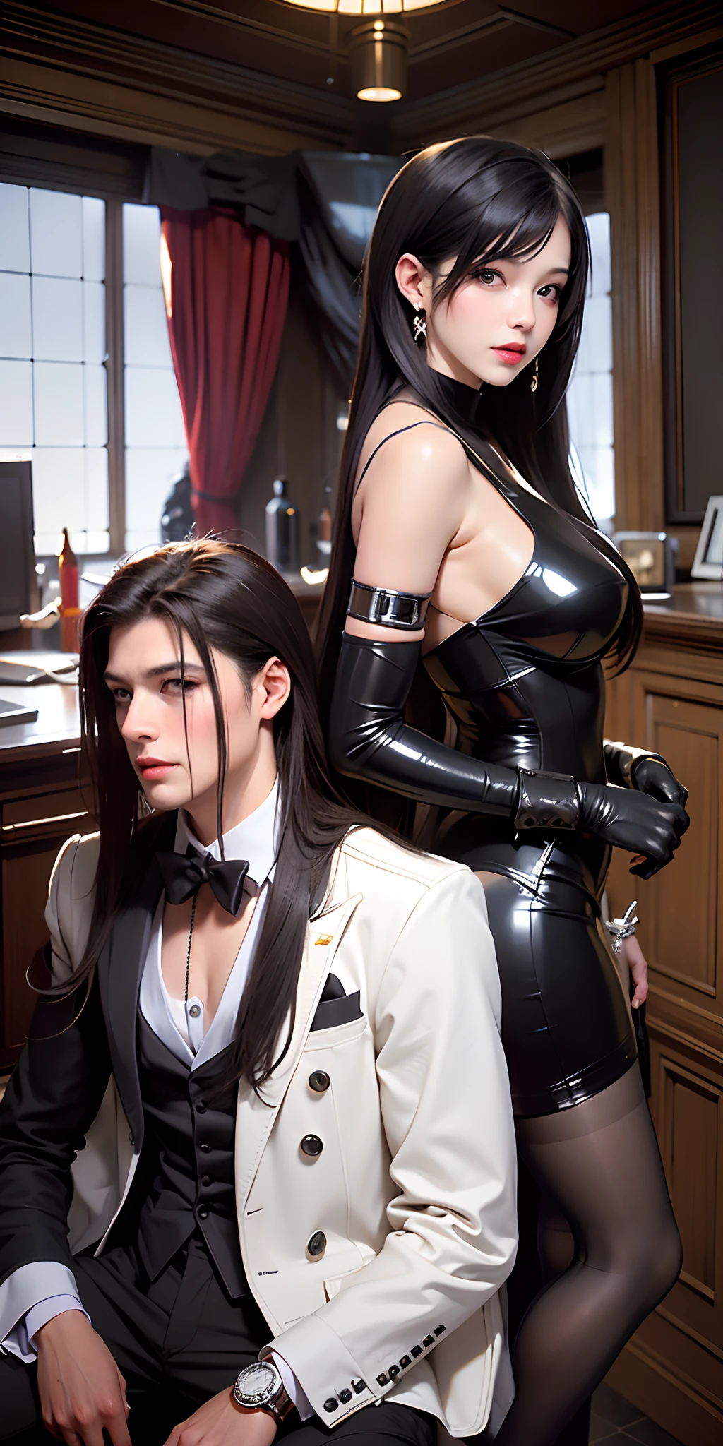 they are two people dressed in costume posing for a picture, sakimichan and frank franzzeta, sakimichan frank franzzeta, range murata and artgerm, masayoshi suto and artgerm, seductive tifa lockhart portrait, glamorous tifa lockheart, frank franzzeta and sakimichan, tifa lockhart