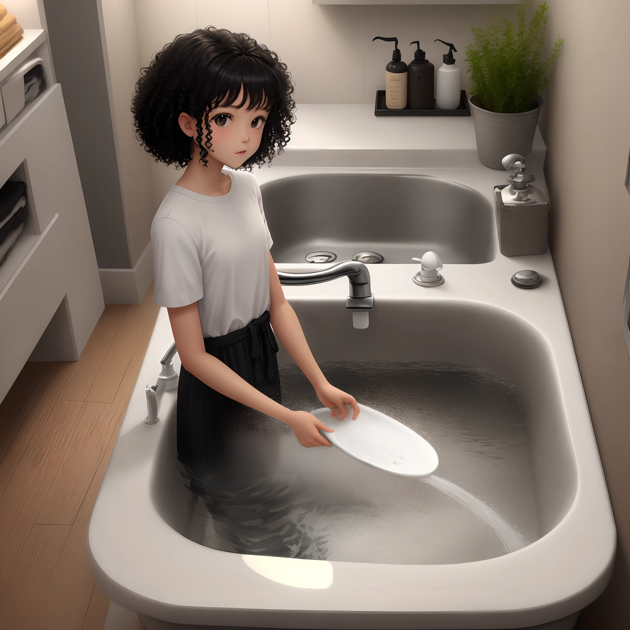 Black curly hair cut in the sink