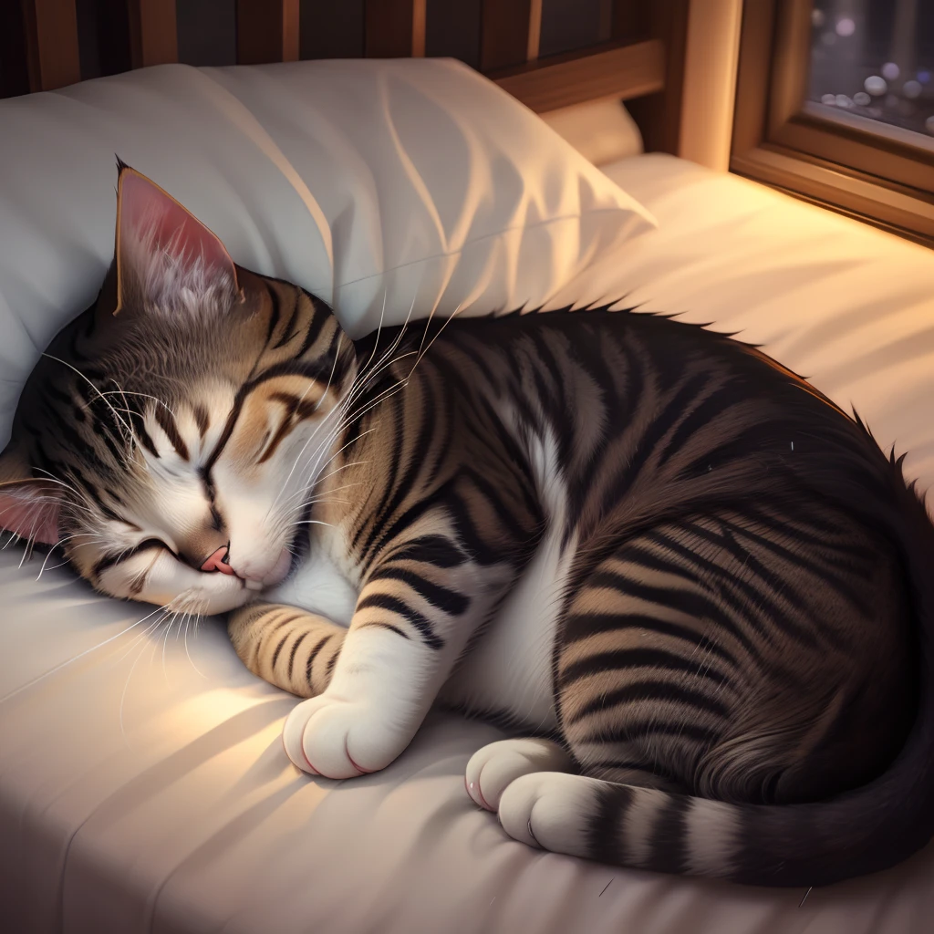 Cat sleeping rain night