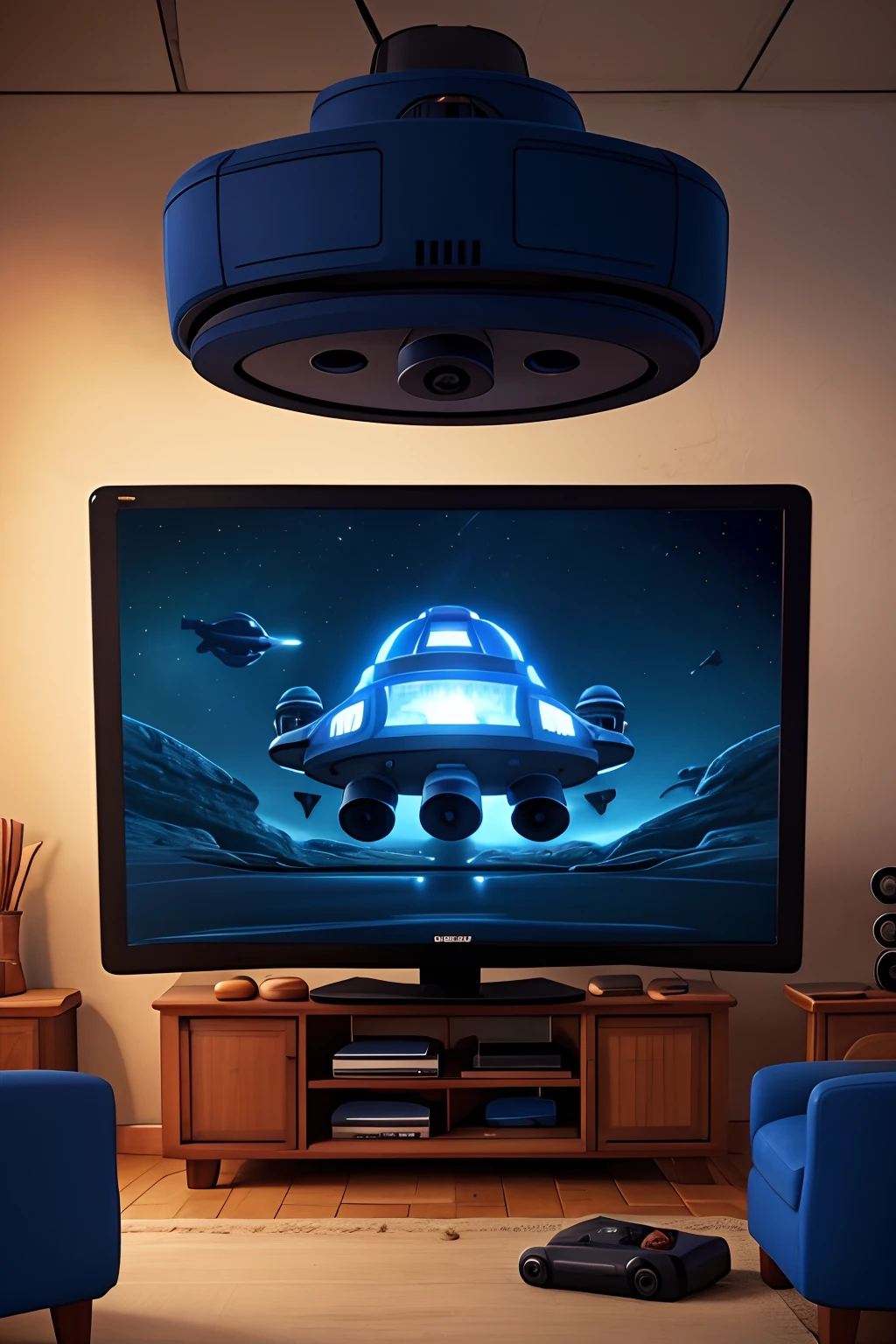 Television with a spaceship video game