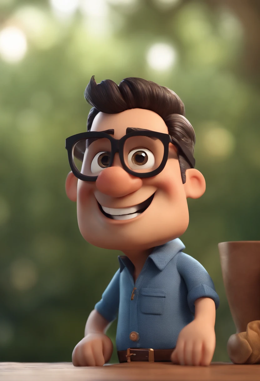 Cartoon character of a man with black glasses and a blue shirt, animation character, Caractere estilizado, animation style rendering, 3D estilizado, Arnold Maya render, 3 d render stylized, toon render keyshot, Personagem 3D, Personagem 3D, 3d rendering stylized, 3 d character render, personagem de desenho animado, Personagem de close up, Pose de personagem, (Estilo Pixar) (master part:1.2) (Bokeh) (best quality) (pele detalhada) (textura detalhada) (8k) (argila) (Cinematic lighting) (foco nítido