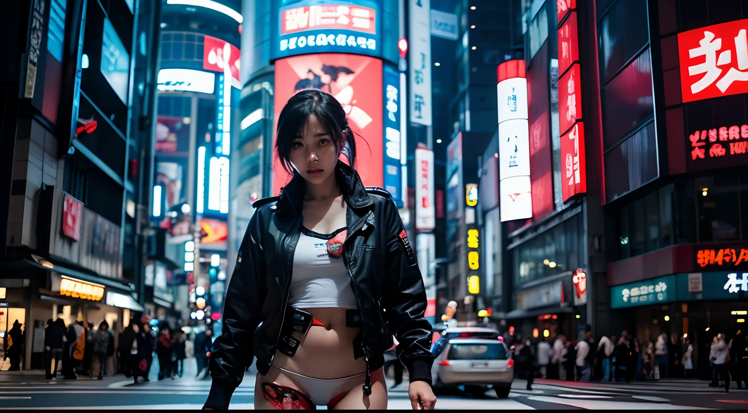 futuristic female Tokyo police officer cyberpunk horror gore