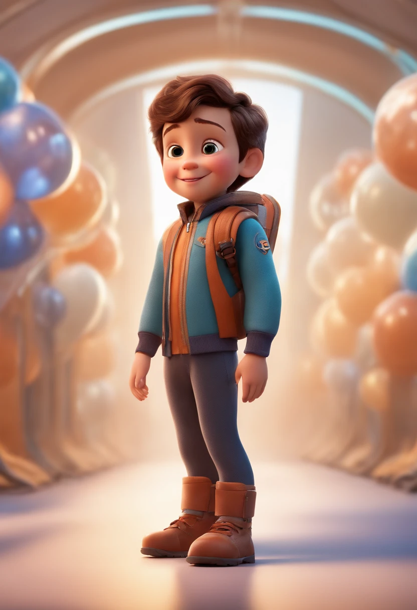 a happy cute standing short hair, vestindo uma fantasia espacial, , fundo branco, barnet, Tom, Estilo Pixar, ....3d, desenhos animados, rosto detalhado, asymmetrical 16k