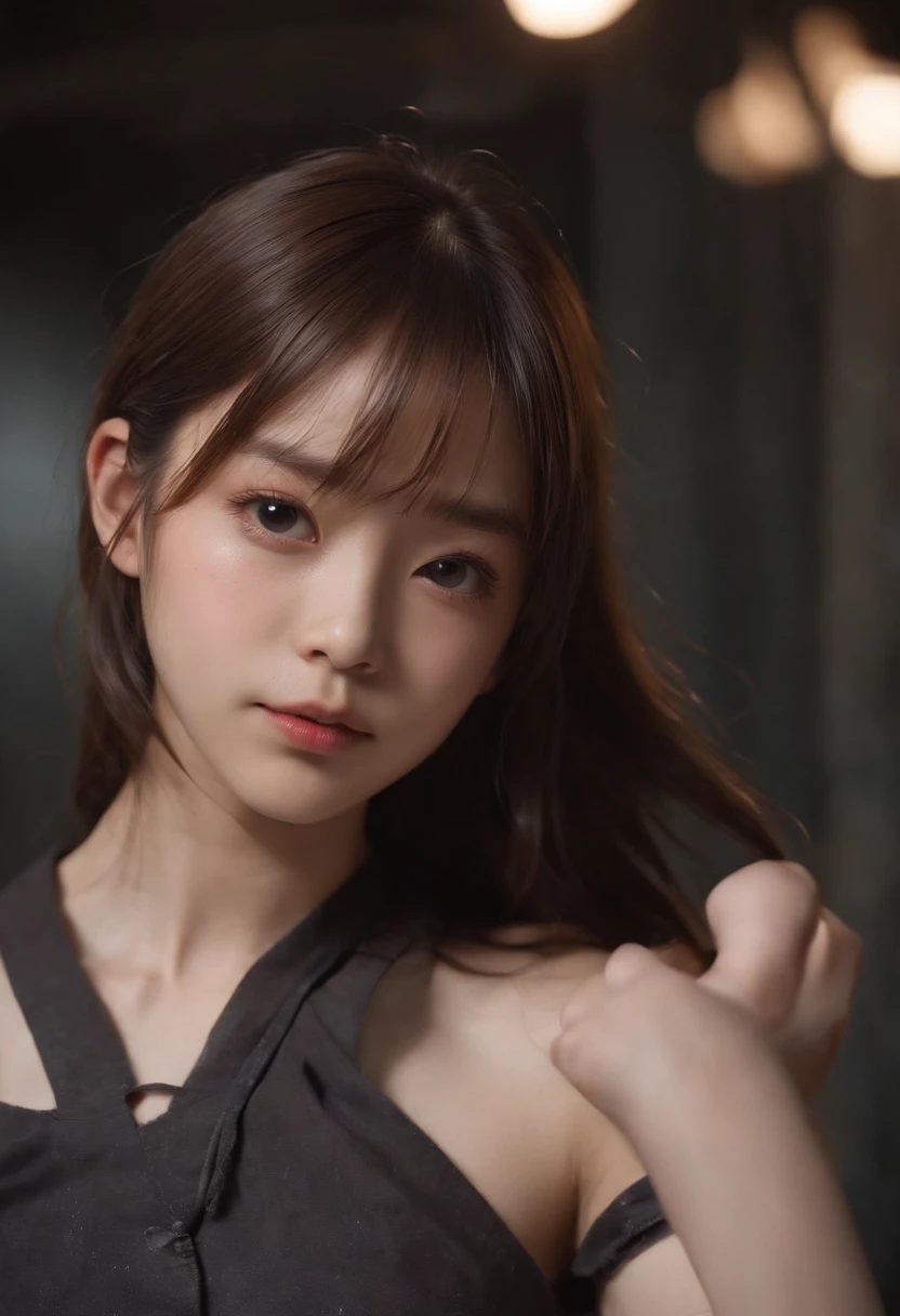 Masterpiece, best quality, (photorealstic:1.35), high res,8k,                                     BREAK,                                       japanese cute girl,                         (nogizaka46,:1.3),                              (ultra detailed face:1.4),         ,oily skin,(arms up:1.5),(skinny,slender,flat chest),                            BREAK,                                     (ultra detailed bondage collar,ultra detailed lots of torn clothes:1.4),                               BREAK,                                    portrait,face close up,                  (in basement room,very dark room,very dark room,concrete,rust,rubbish:1.3),