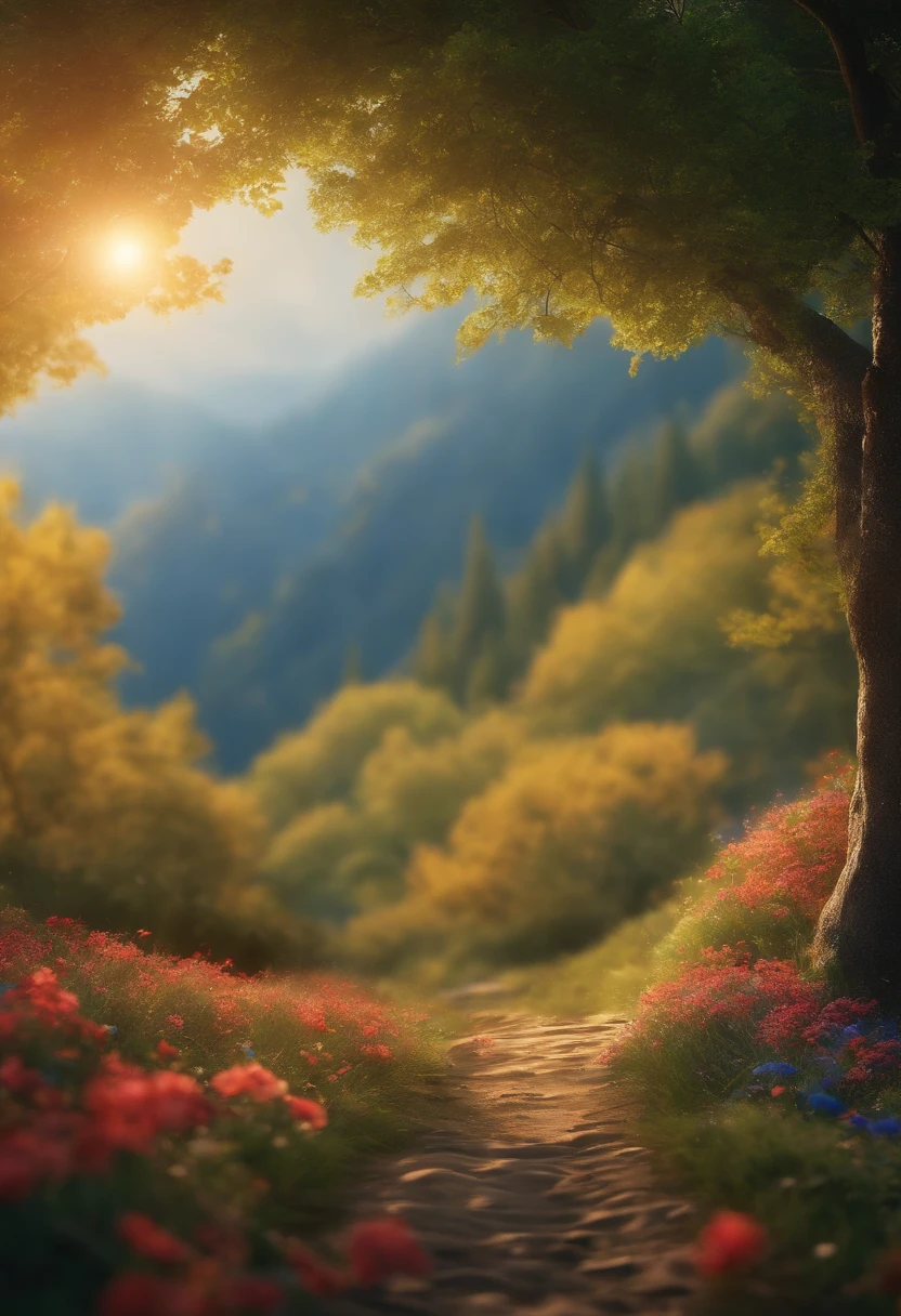 master part, best quality, (Muito detalhado CG unidade 8k papel de parede) (best quality), (best illustration), (Melhores Sombras) Natureza', mar azul,Delicate Leaves Petals of Various Colors Falling in the Air Light Tracking, super detalhado