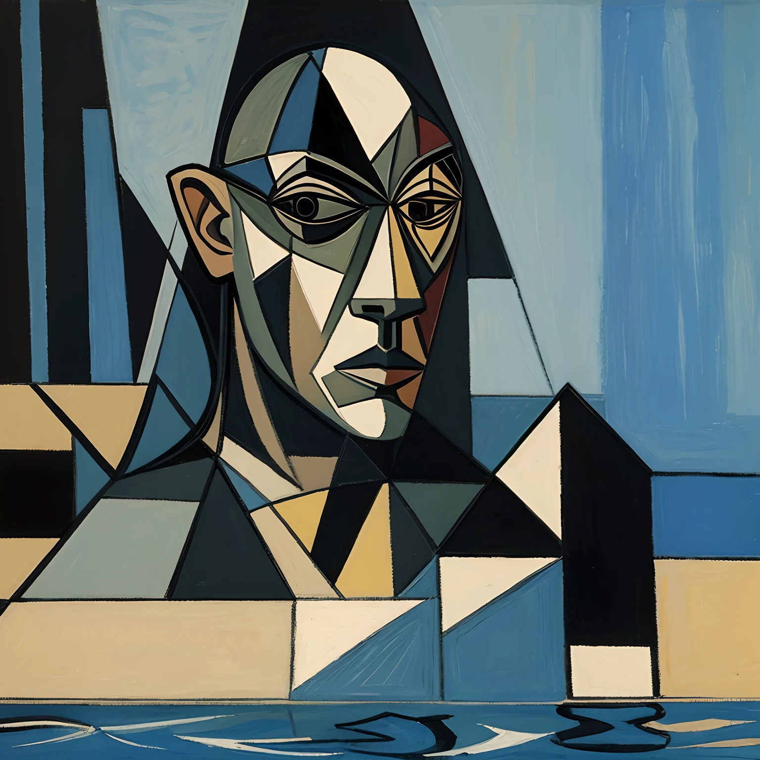 Man, cubism paint, water, black, picasso, black turtle