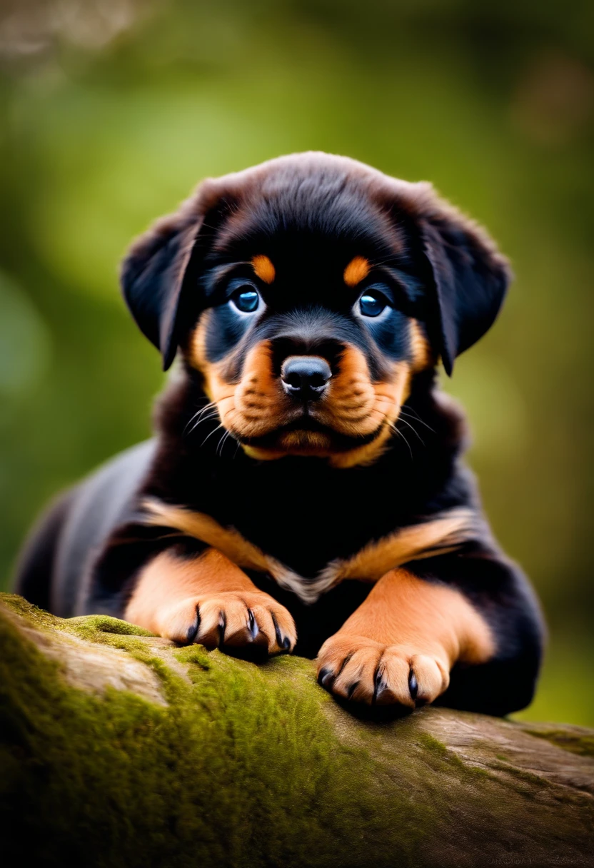 vibrant California 6 Rottweiler puppies , photo realistic on clear white background