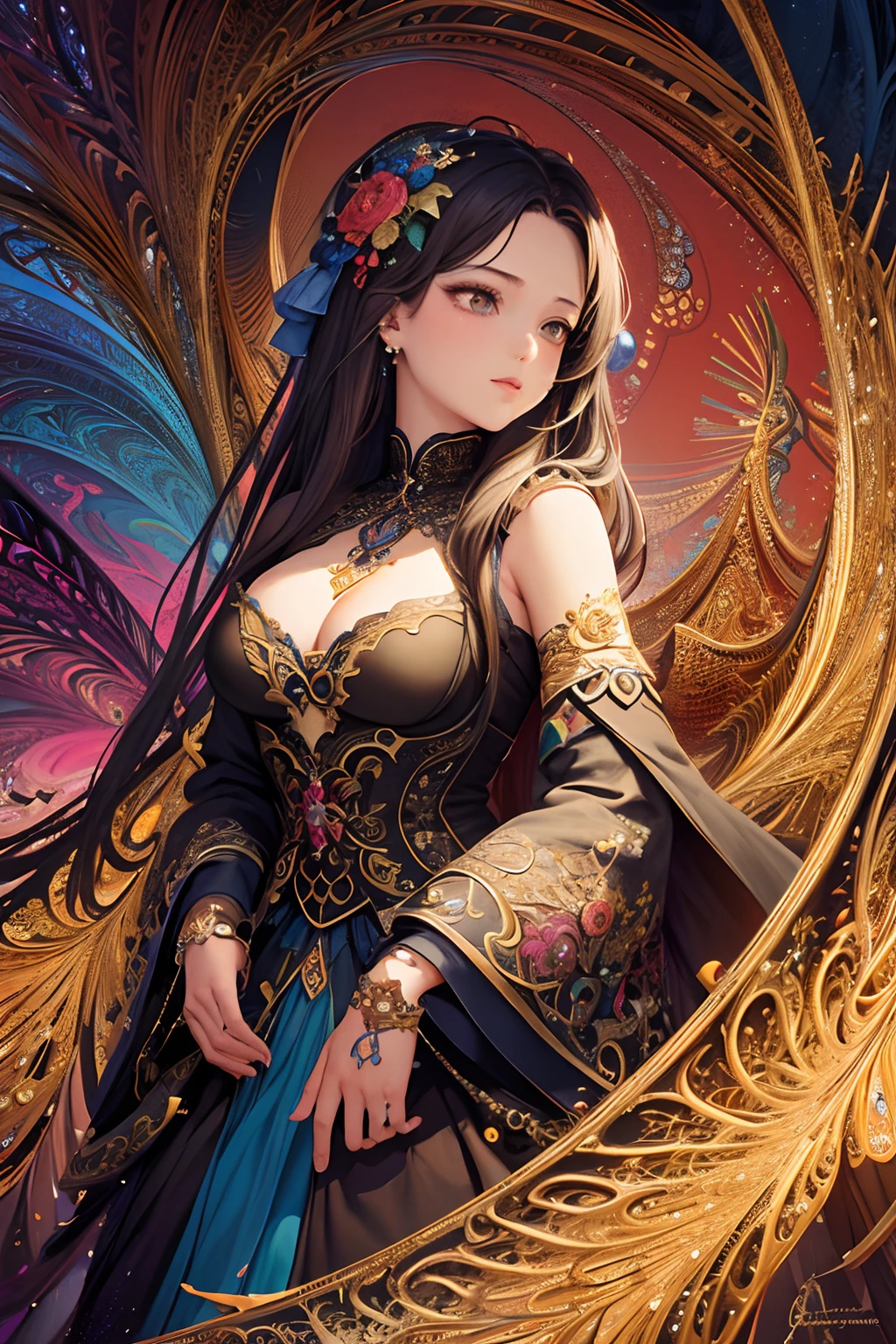 (masterpiece, top quality, best quality, official art, beautiful and aesthetic:1.2), (1girl), extreme detailed,(fractal art:1.3),colorful,highest detailed