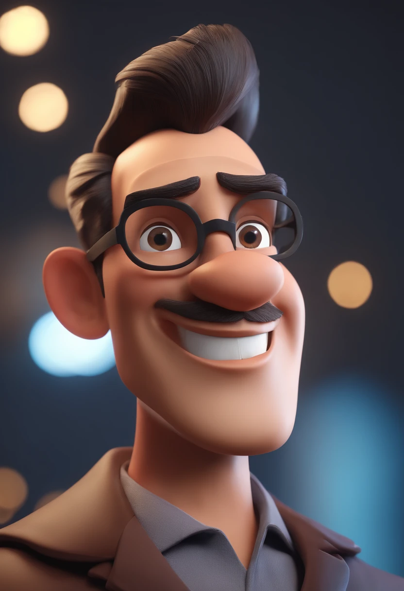 Cartoon character of a man with black glasses and a blue shirt, animation character, Caractere estilizado, animation style rendering, 3D estilizado, Arnold Maya render, 3 d render stylized, toon render keyshot, Personagem 3D, Personagem 3D, 3d rendering stylized, 3 d character render, personagem de desenho animado, Personagem de close up, Pose de personagem, (Estilo Pixar) (master part:1.2) (Bokeh) (best quality) (pele detalhada) (textura detalhada) (8k) (argila) (Cinematic lighting) (foco nítido
