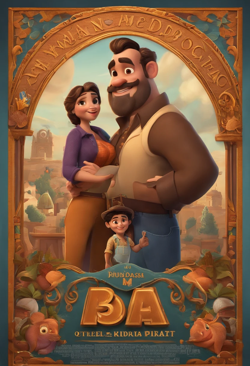 crie um banner no estilo Pixar. Um homem pardo, rosto arredondondado, com cabelos curtos, Castanhos escuros, levemente grisalho, usando uma camiseta, Vestindo jeans e segurando um tablet e uma caneta.