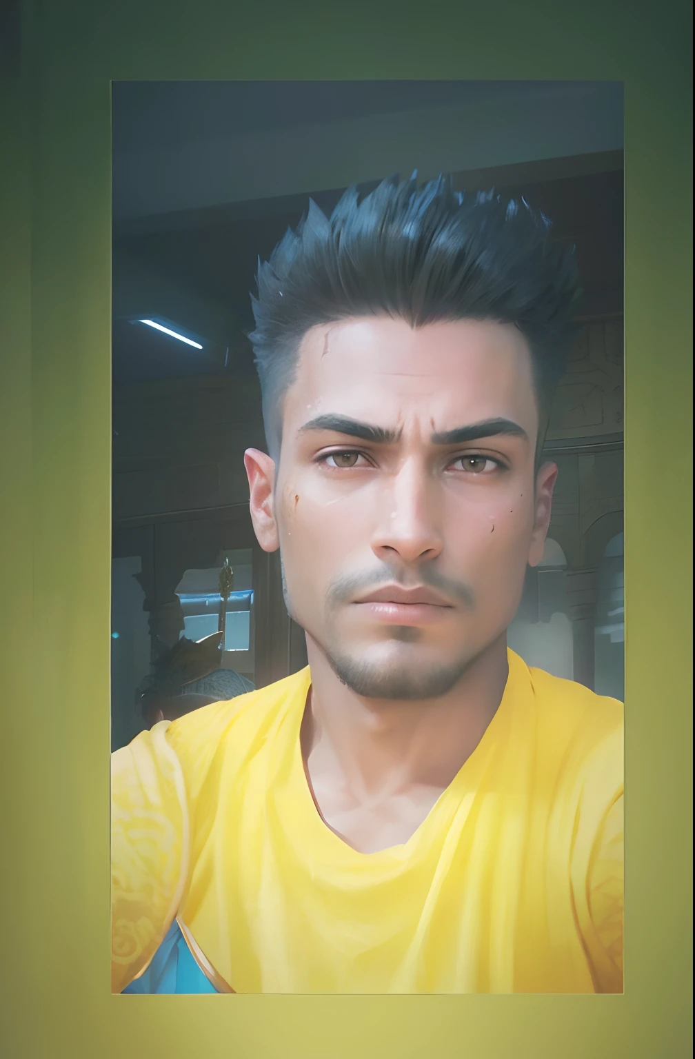 young prince in a palace, luxury royal palace, volumetric lighting, 8k resolution, photorealistic, ultra-high quality, opulent detailed background, short dark brown hair, , (Faux Hawk:1.3), wearing a fancy royal indian battle armor, scar on face, angry