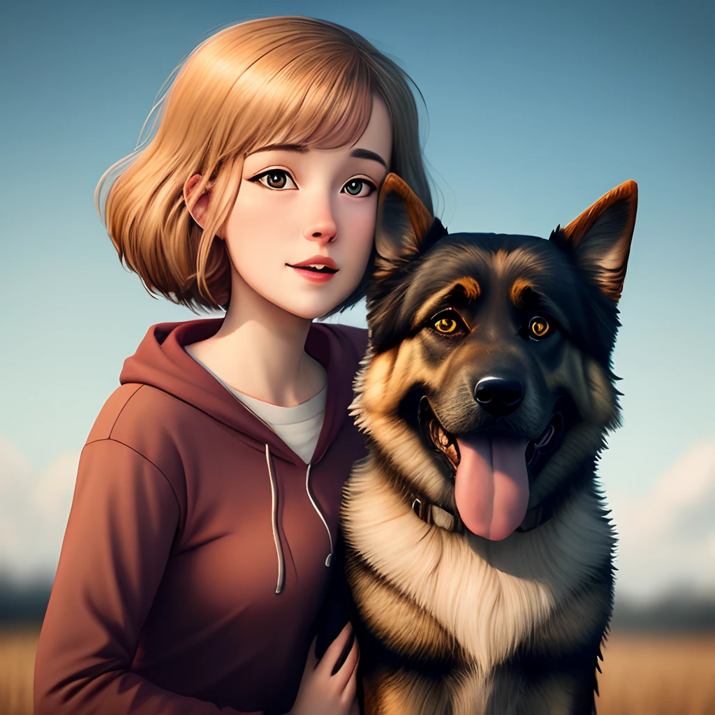 Pixar style German Shepard girl with her female owner