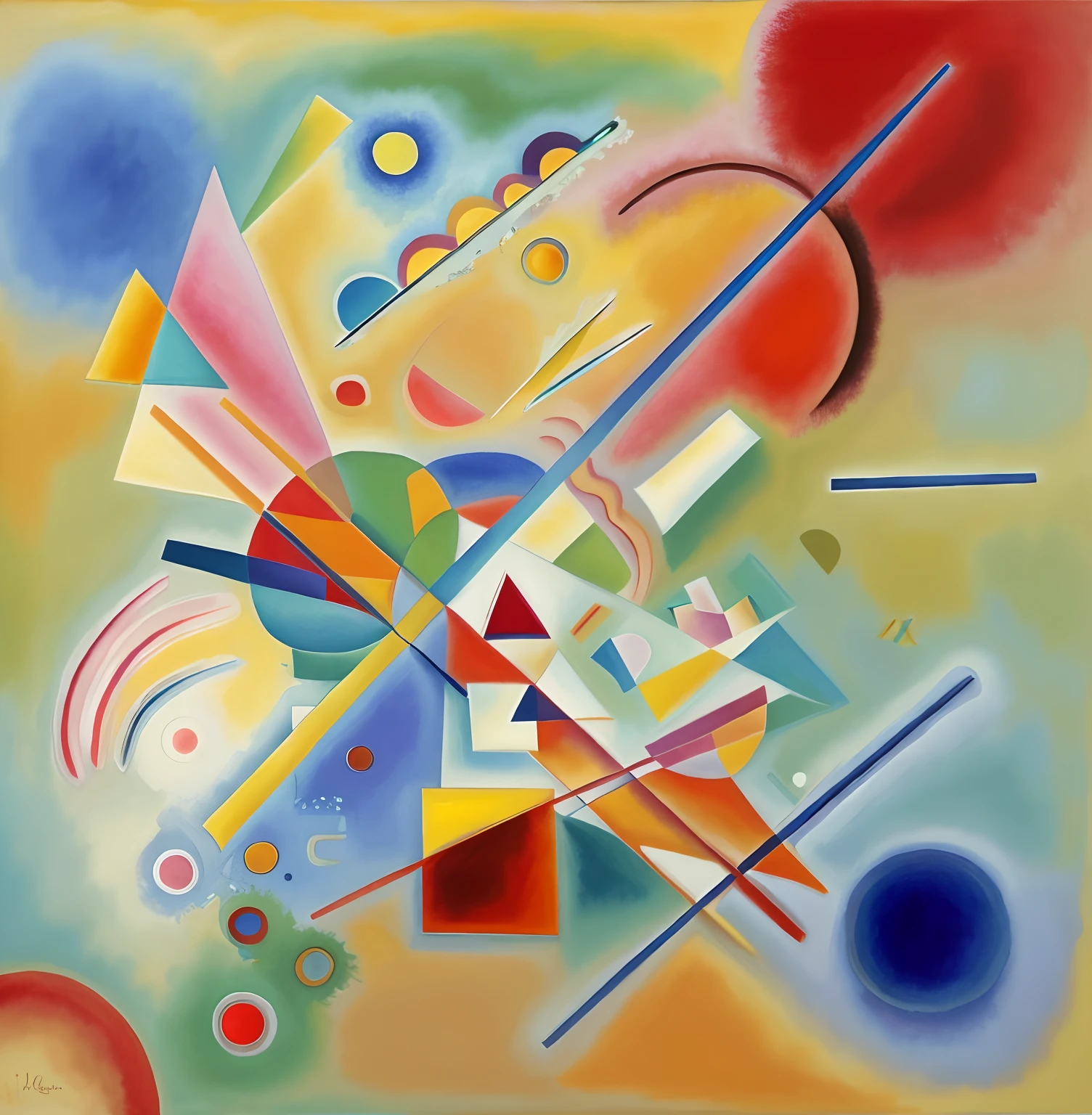 pintura de uma pintura de um fundo azul com um objeto vermelho, Vasily Kandinsky, Vasily Kandinsky, por Kandinsky, Directed by: Wassily Kandinsky, Kandinsky, Estilo Kandinsky, pintura estilo bauhaus, inspirado em Wassily Kandinsky, inspirado em Kandinsky, Toques de Kandinsky, arte moderna, oil on the canvas (1921)