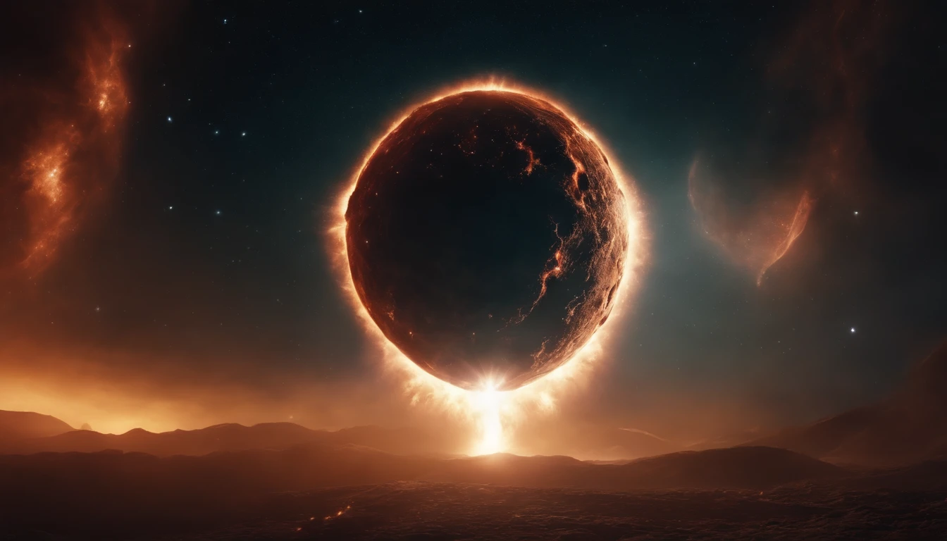 A meteor in space on the background of a super nova, Lovecraft style