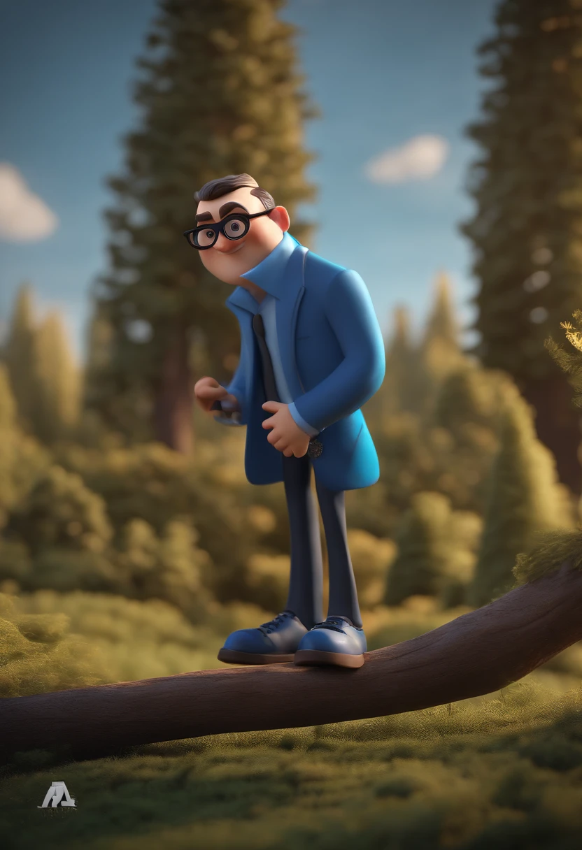 Cartoon character of a man with black glasses and a blue shirt, animation character, Caractere estilizado, animation style rendering, 3D estilizado, Arnold Maya render, 3 d render stylized, toon render keyshot, Personagem 3D, Personagem 3D, 3d rendering stylized, 3 d character render, personagem de desenho animado, Personagem de close up, Pose de personagem, (Estilo Pixar) (master part:1.2) (Bokeh) (best quality) (pele detalhada) (textura detalhada) (8k) (argila) (Cinematic lighting) (foco nítido