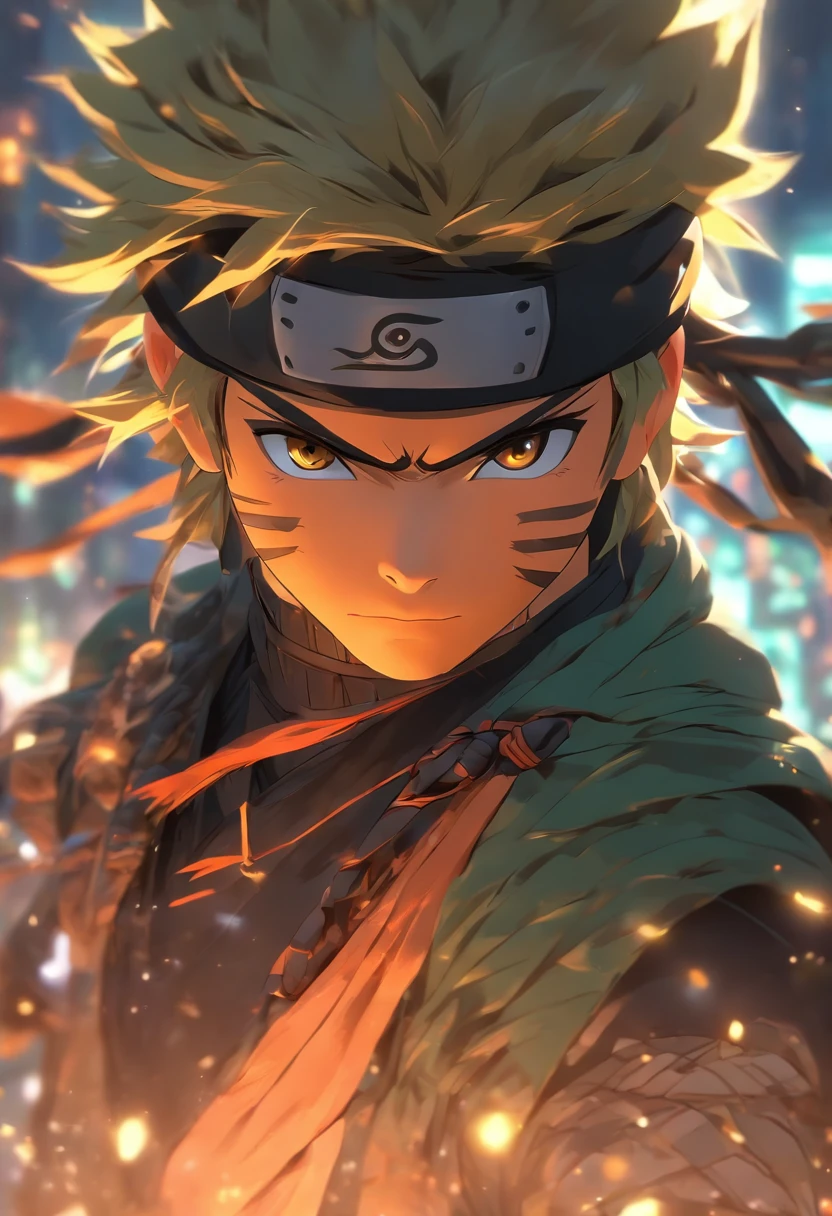Create a hyper-realistic 32k resolution AI art of a ninja boy in an anime style. The boy should be depicted in a dynamic pose, with intricate details on his ninja attire, weapons, and facial expressions. The background should feature a moonlit night scene with a forest, adding an aura of mystery. Ensure that the lighting and shading are exceptionally realistic, highlighting the fine textures and materials of the character's outfit. The color palette should be rich and vibrant, and the artwork should exude a sense of adventure and intrigue.