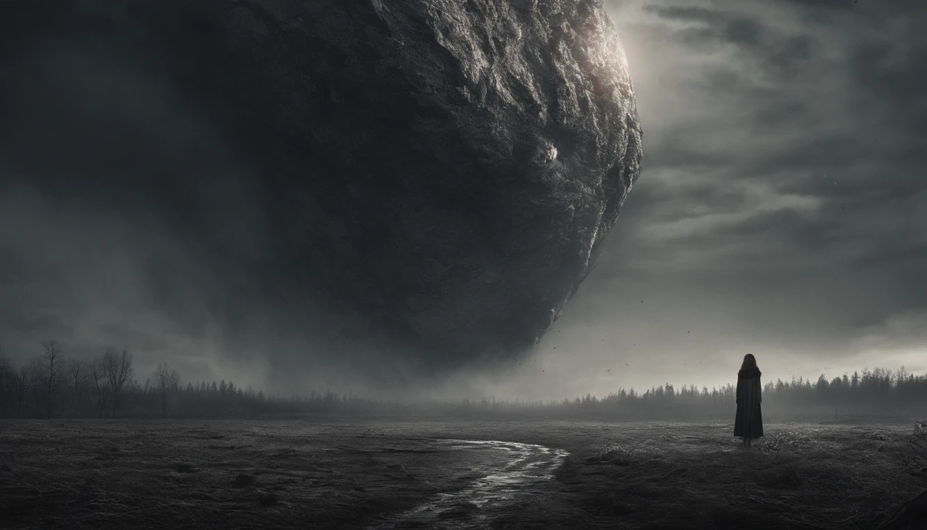 the girl watches as a giant meteorite falls to Earth