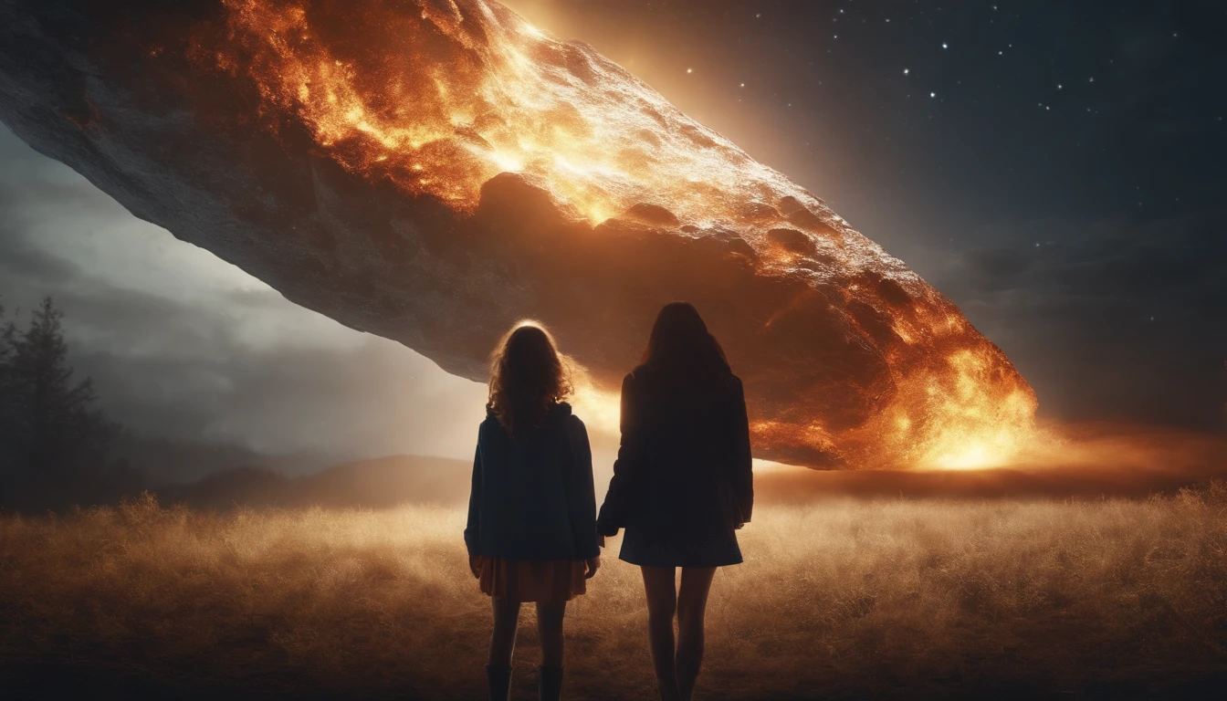 the girl watches as a giant meteorite falls to Earth