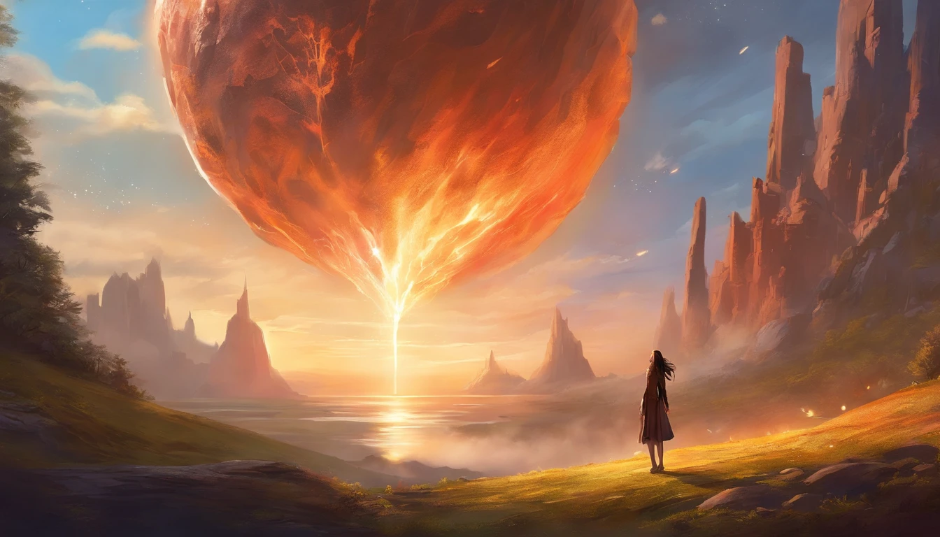 the girl watches as a giant meteorite falls to Earth