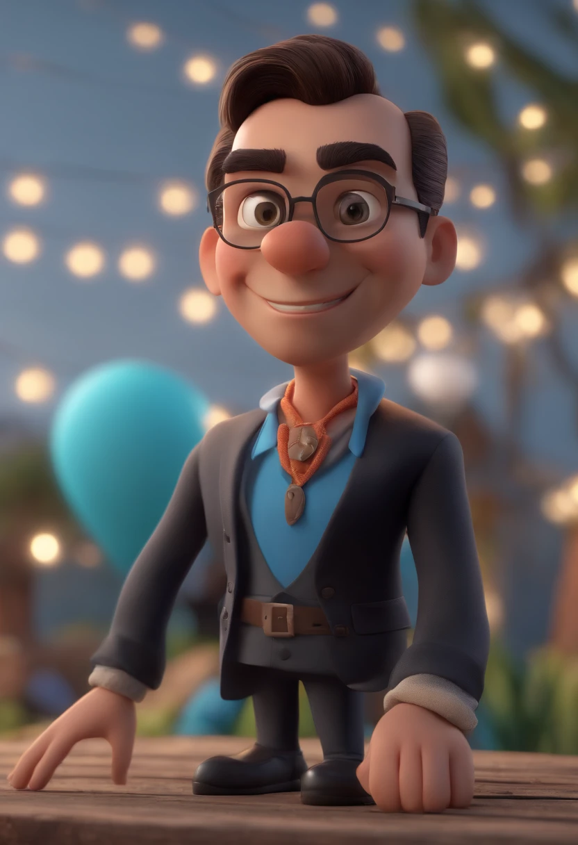 Cartoon character of a man with black glasses and a blue shirt, animation character, Caractere estilizado, animation style rendering, 3D estilizado, Arnold Maya render, 3 d render stylized, toon render keyshot, Personagem 3D, Personagem 3D, 3d rendering stylized, 3 d character render, personagem de desenho animado, Personagem de close up, Pose de personagem,  (Estilo Pixar) (master part:1.2) (Bokeh) (best quality) (pele detalhada) (textura detalhada) (8k) (argila) (Cinematic lighting) (foco nítido