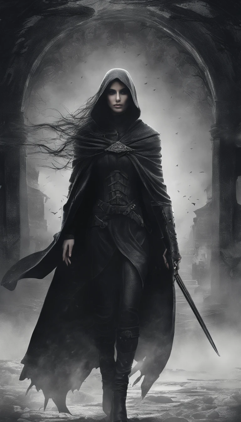 (best quality,4k,8k,Altas,master part:1.2),ultra-detalhado,(Realistic,fotorrealista,photo-realistic:1.37),Escuro,Inquietante,Moody,tema vampiro,Gothic style,cena noturna,Cryptic atmosphere,Misterioso,anormal,Assombrando,hypnotic eyes,presas longas,sorriso sinistro,pale skin,Garras afiadas,aura perturbadora,gotejamento de sangue,Ethereal presence,Ominous shadows,mal iluminado,Full moon casting strange light,nevoeiro denso,Castelo abandonado velho,tattered cape and flowing hair,silhueta escura contra o luar,raios de luar atravessando as nuvens,sussurros no ar,Terrifying and supernatural creatures lurking,Eerie silence pierced only by the sound of the wind,a sense of impending danger,Transcending time and space,Immortal Existence,anomalias na realidade,noite eterna,Surreal elements blending into reality.