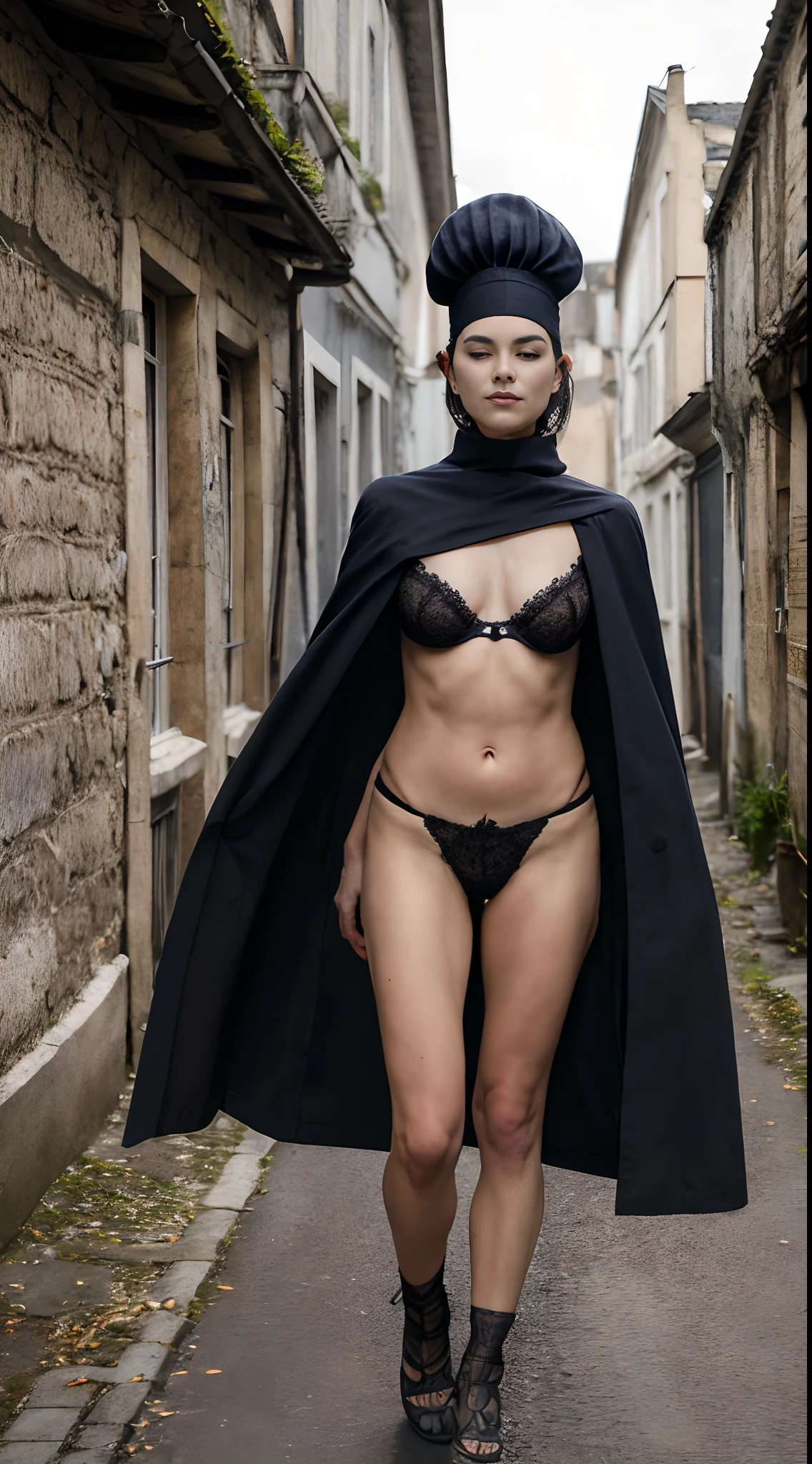 (chef-d’œuvre :1.2), rétro, sombre et mystérieux, d’une beauté envoûtante, masque grillages détaillé, longue cape fluide, motifs brodés, cuir ancien, usé lingerie petit seins , tenue du 17e siècle, Artisanat exquis, Atmosphère sinistre, brouillard dense, ombres étranges, ruelle faiblement éclairée, cadre gothique, Macabre, envoûtant poétique, clair de lune de minuit, lueur vacillante à la bougie, glaçant, éclairage ambiant, outils médicaux anciens, Photo de studio, rues désertes, désolation, de