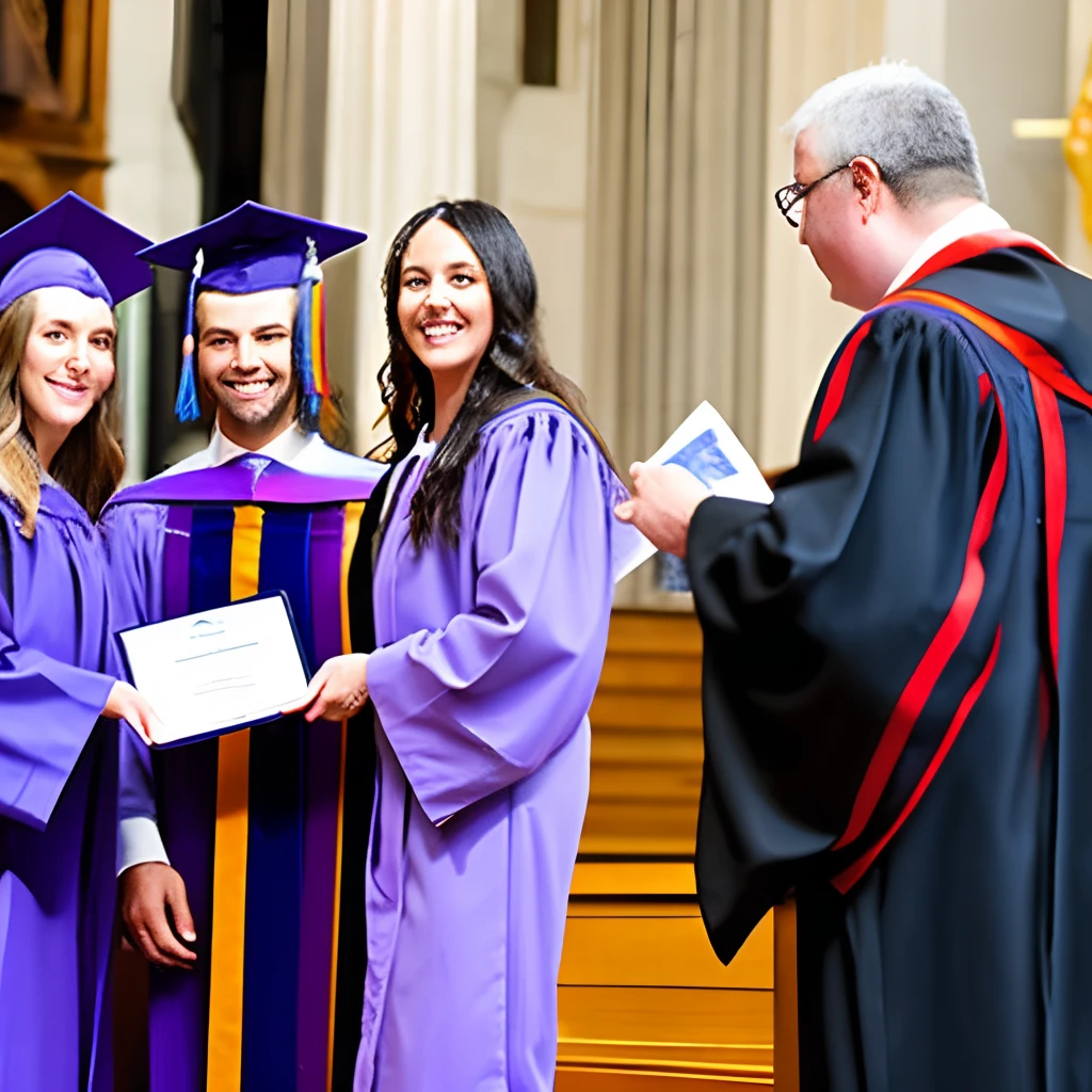42 year old brunette 75 kilos short woman in long lilac dress receiving graduation certificate in church