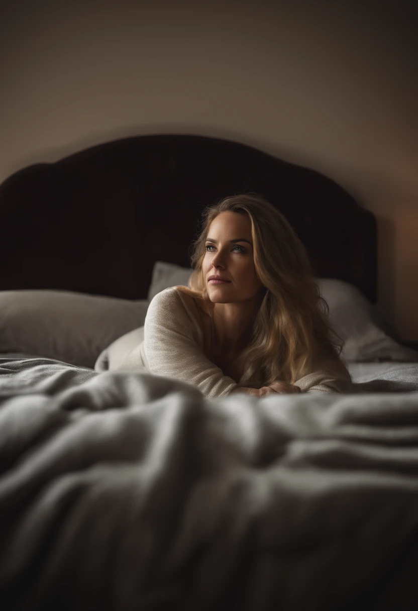 Lady laying in bed covering herself by blanket