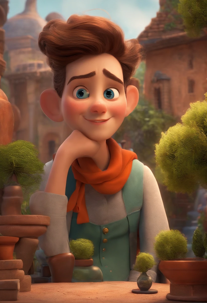 A Dream Architect Inspired by Pixar Animation, de perto. Facial expressions are captivating, com um toque de irrealidade.