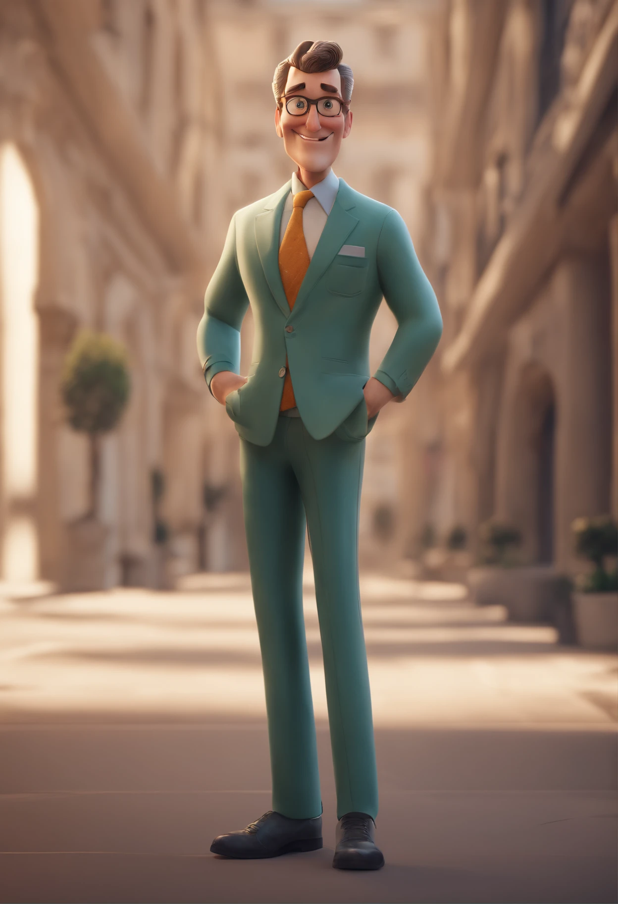 Cartoon character of a 40-year-old politician, olhos verdes, medium sized nose, Baixo, branco e um terno azul, animation character, Caractere estilizado, animation style rendering,  3 d render stylized, toon render keyshot, Personagem 3D, Personagem 3D, 3d rendering stylized, 3 d character render, personagem de desenho animado, Personagem de close up, Pose de personagem,  (Estilo Pixar) (master part:1.2) (Bokeh) (best quality) (pele detalhada) (textura detalhada) (8k) (argila) (Cinematic lighting) (foco nítido) It's in a closet that has several picture frames lying around, with pictures of the doctor attending, Two children smiling, Humble people hugging each other, Inauguration of a city.