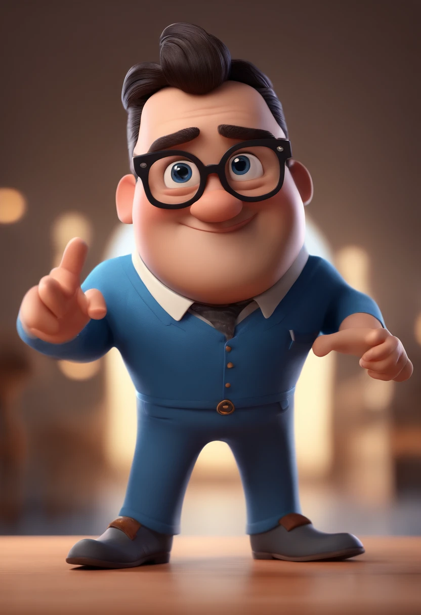 Cartoon character of a man with black glasses and a blue shirt, animation character, Caractere estilizado, animation style rendering, 3D estilizado, Arnold Maya render, 3 d render stylized, toon render keyshot, Personagem 3D, Personagem 3D, 3d rendering stylized, 3 d character render, personagem de desenho animado, Personagem de close up, Pose de personagem, (Estilo Pixar) (master part:1.2) (Bokeh) (best quality) (pele detalhada) (textura detalhada) (8k) (argila) (Cinematic lighting) (foco nítido