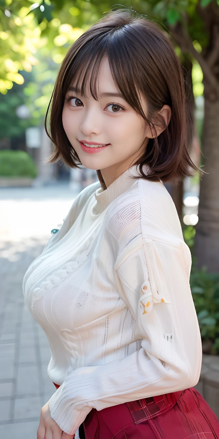 masutepiece, Best Quality, 
Ultra-detailed, finely detail, hight resolution, in 8K,
((Photorealsitic:1.4, Raw photography, 超A high resolution,Top image quality: 1.4)),
Wallpaper, 
((Perfect whole body configuration1.5)), 
Beautiful detailed eyes, Natural Color Lip,
((a serene smile:1.5)),
((Random and cute hairstyles)), 
((rather large breasts、The chest is open:1.2)),
((from the front side:1.5)),
((breastsout、under look eyes、breastsout、Mole on the arm:0.9)),
((Random blurry background)),((the setting sun)),((Colored leaves)),
((Random and cute facial expressions)),, 
very detailed and professional lighting、
Perfect dynamic composition, Beautiful detailed eyes,((bending forward)), ((turtle necked sweater:1.6)),((micromini skirt:1,5)),((Smile,Harajuku)),((Sexy shot from the front with the camera eye))