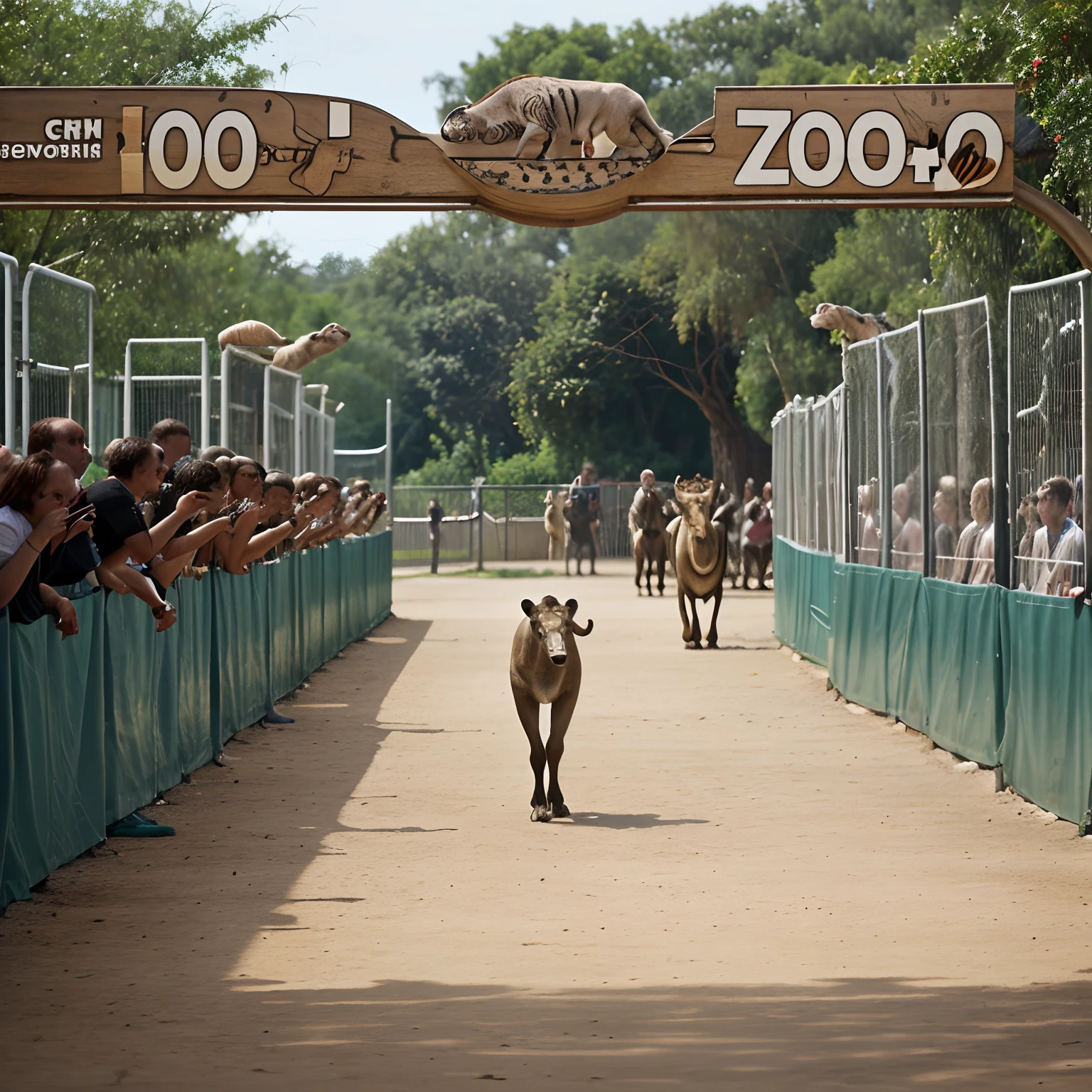 Race in a zoo people and animals