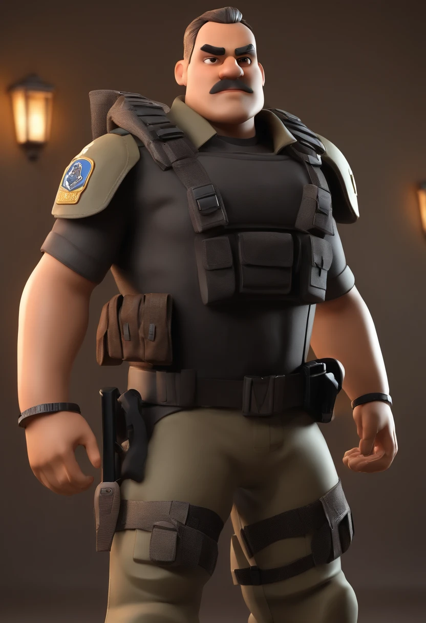 Cartoon character of a military policeman brown shirt and pants black military belt, cabelo cortr militar cor cinza, No beard with Military Police crest on the chest, animation character, Caractere estilizado, animation style rendering, 3D estilizado, Arnold Maya render, 3 d render stylized, toon render keyshot, Personagem 3D, Personagem 3D, 3d rendering stylized, 3 d character render, personagem de desenho animado, Personagem de close up, Pose de personagem, (Estilo Pixar) (master part:1.2) (Bokeh) (best quality) (pele detalhada) (textura detalhada) (8k) (argila) (Cinematic lighting) (foco nítido