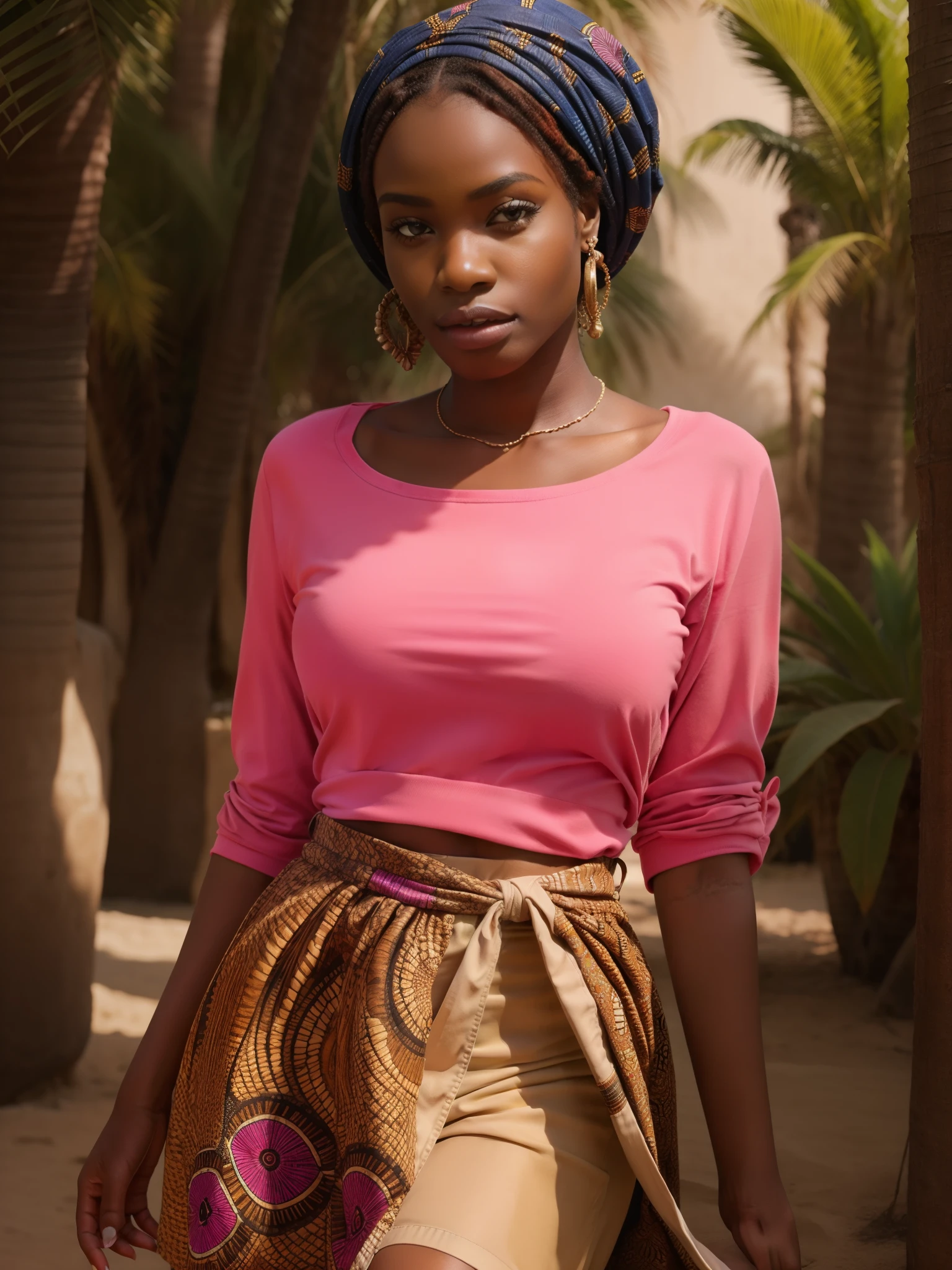 Femme africaine, un seul sein naturels , pink clothes, ultra-detailed, ultra realist, crazy details