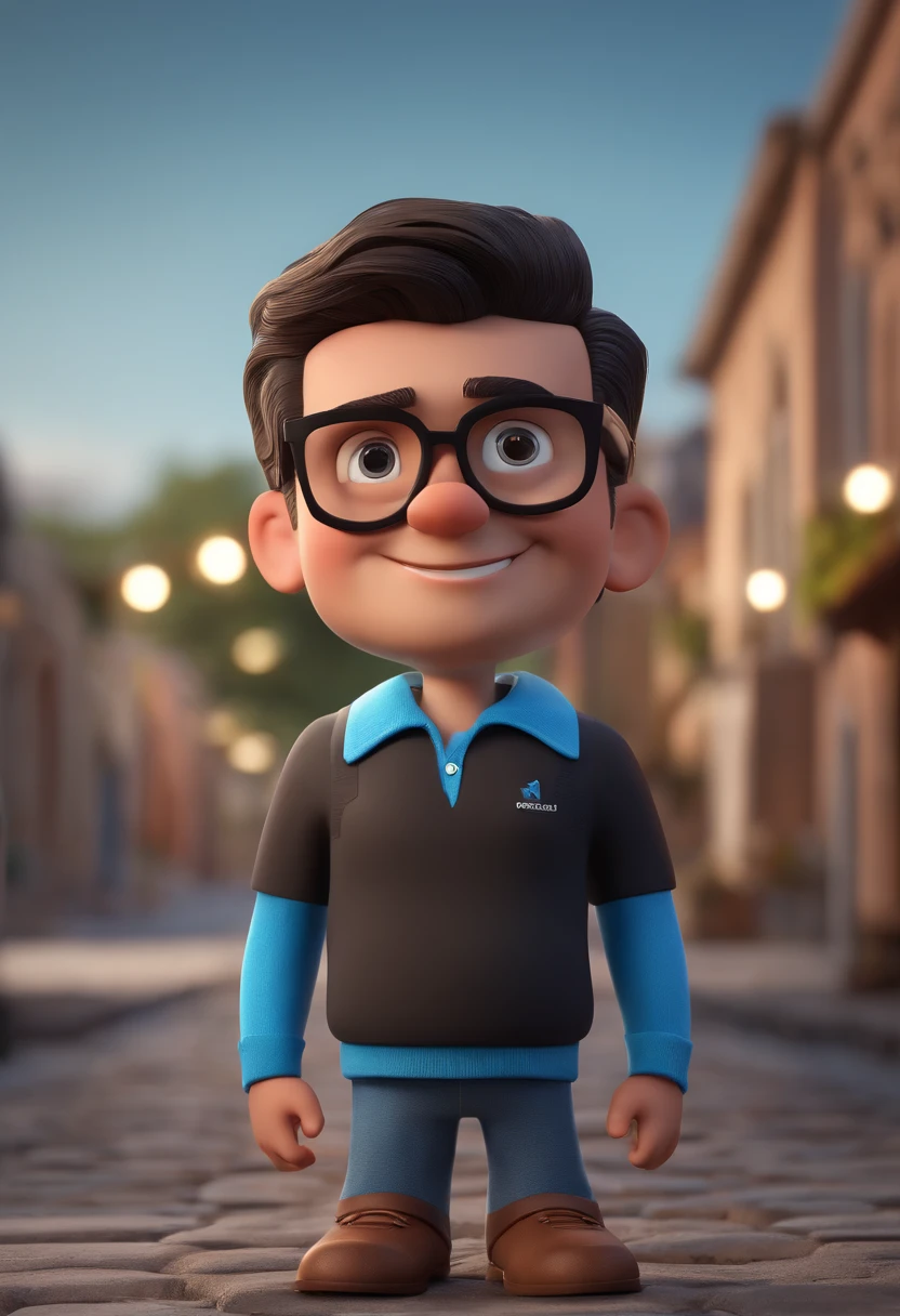 Cartoon character of a man with black glasses and a blue shirt, animation character, Caractere estilizado, animation style rendering, 3D estilizado, Arnold Maya render, 3 d render stylized, toon render keyshot, Personagem 3D, Personagem 3D, 3d rendering stylized, 3 d character render, personagem de desenho animado, Personagem de close up, Pose de personagem, (Estilo Pixar) (master part:1.2) (Bokeh) (best quality) (pele detalhada) (textura detalhada) (8k) (argila) (Cinematic lighting) (foco nítido