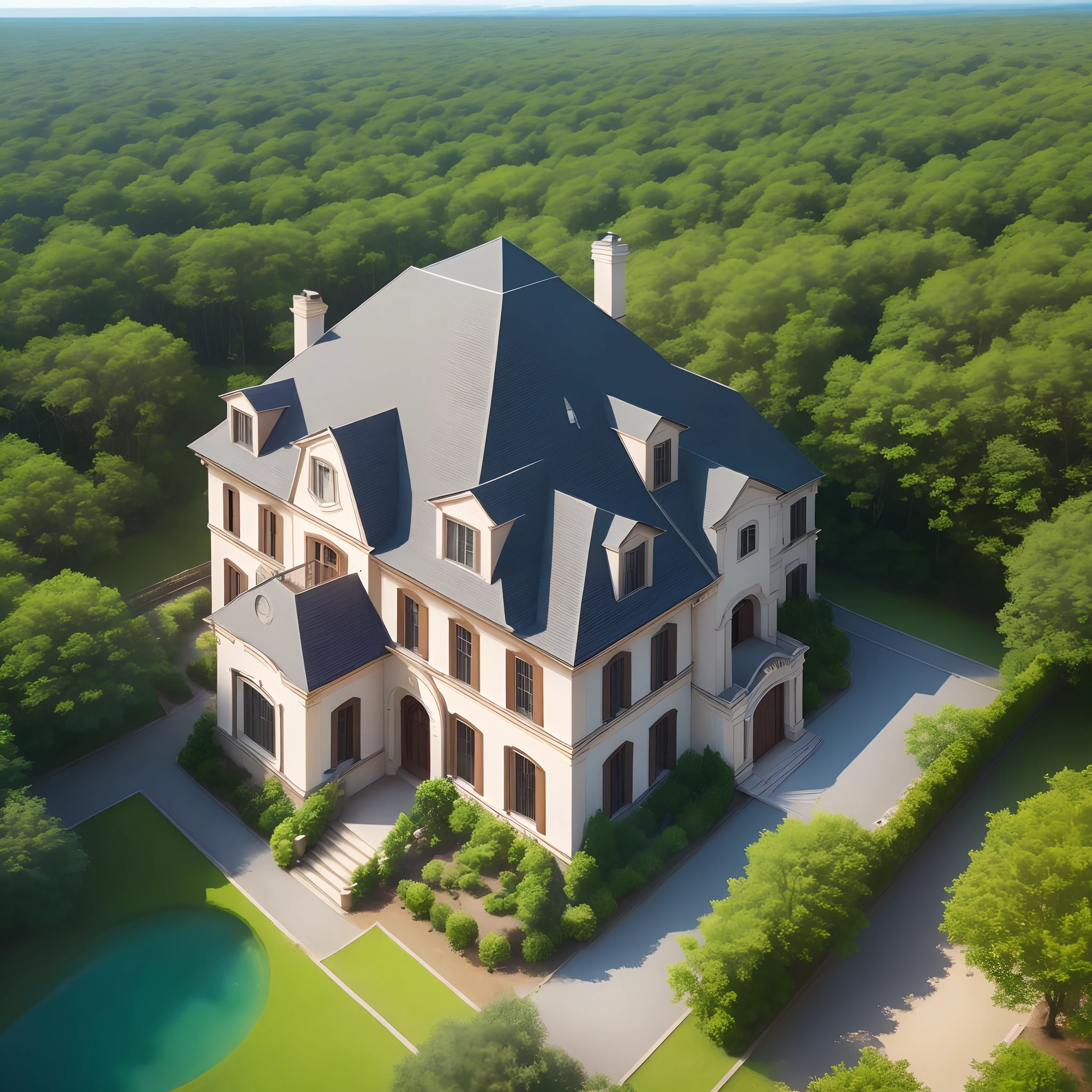Image of a beautiful aerial view of a villa from a drone