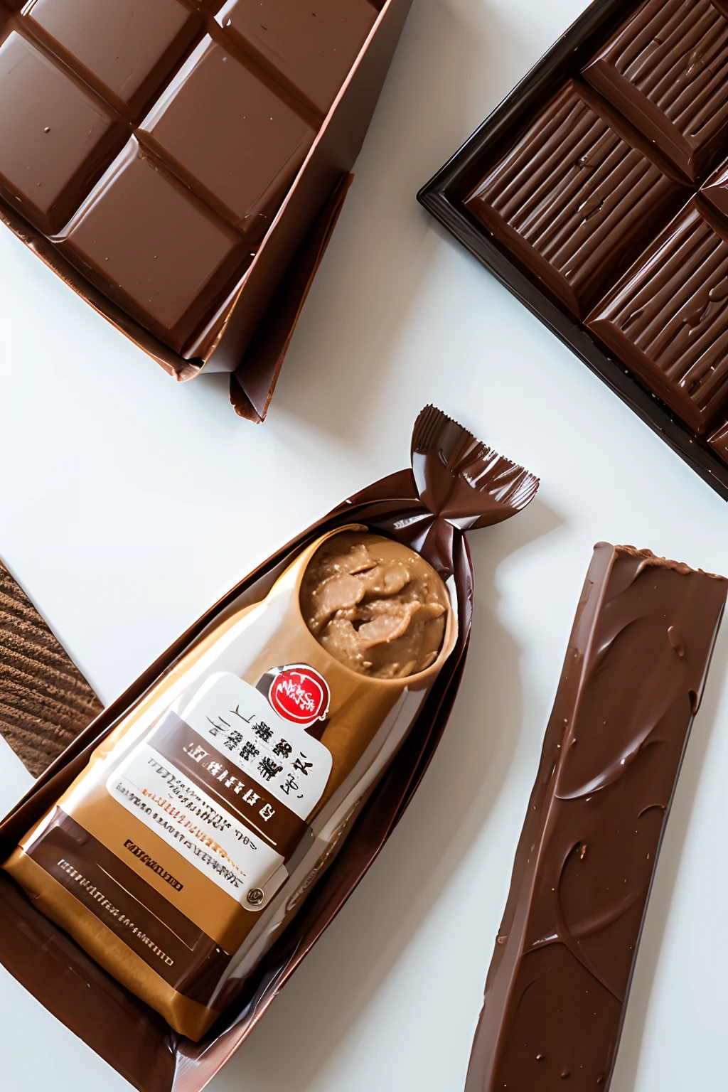 Chocolate peanut butter，Long strip packaging，Commercial property packages，Aesthetically pleasing，Leave a lot of white space。