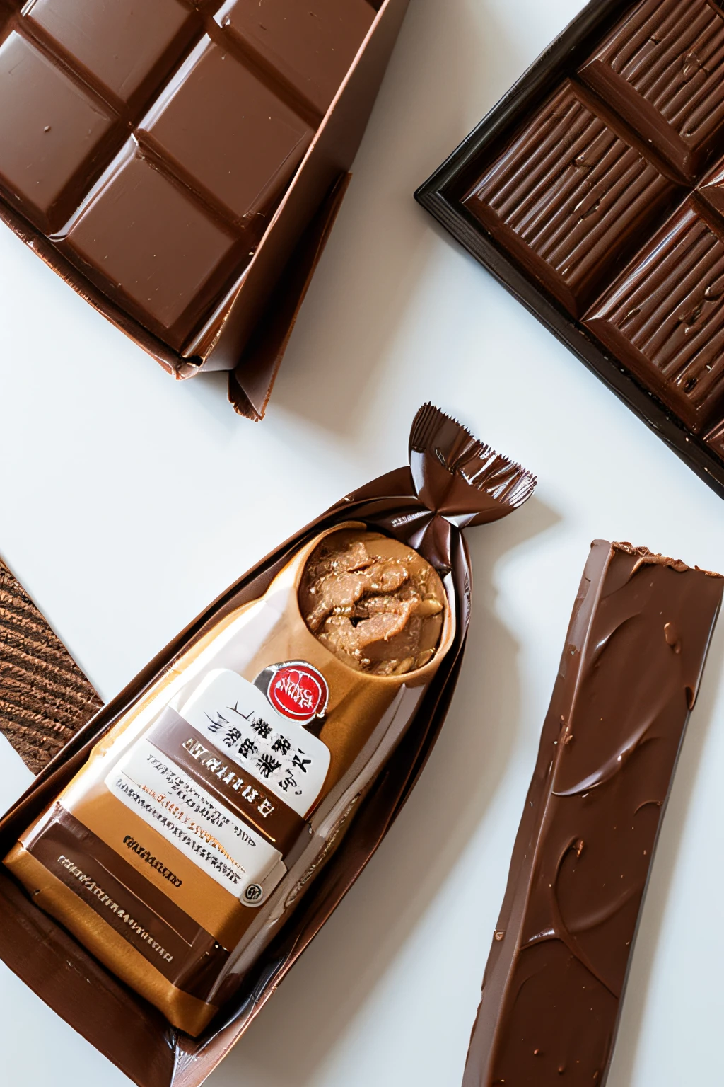 Chocolate peanut butter,Long strip packaging,Commercial property packages,Aesthetically pleasing,Leave a lot of white space。