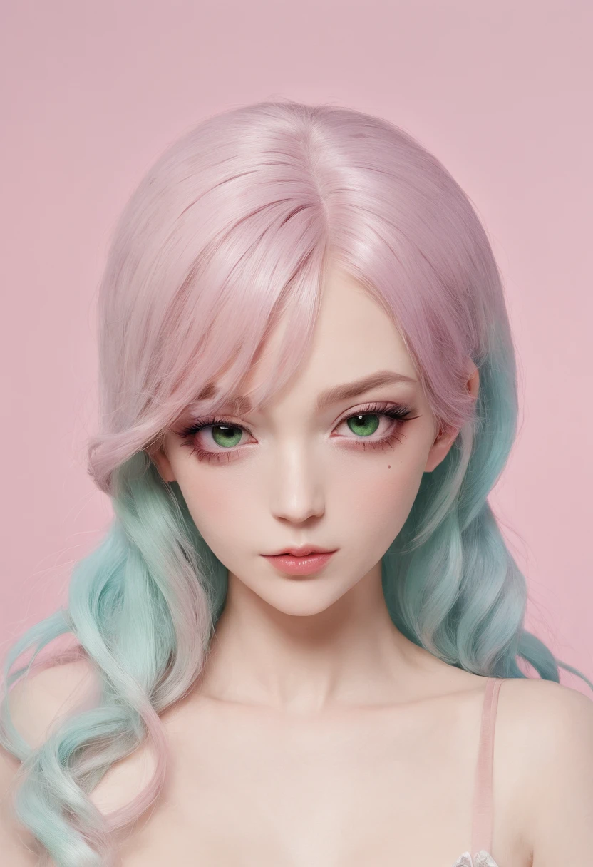 Alisa bosconovitch, iris dos olhos cintilantes verdes, melhor qualidade, contemporary, estilo plano, minimalismo, Green Eyes Flat Illustration, cabelo rosa, cabelo curto, cabelos multicoloridos, Camisa Preta, mechanical wings, Head Portrait Close-U, peito pontudo, decote, super decote, middlebreasts, Tekken, cabelo rosa pastel, 1girl, em quimono, hand-painted, Desenho de linha sem cor, colorida do yandere pastel, Tekken, Super cute pink hair girl with gothic makeup on the side, figura esbelta, robusto, He sat on the floor, cabelos muito curtos, com orelhas de gato, quadratic element, kawaii cor-de-rosa na roupa da era de 1910, Alisa Bosconovich pink lips, no estilo da paleta de cores suave aurorapunk, an anime illustration of his face, gifs animados, hand drawn animation, charming sketches, suave e brilhante, romantismo nebuloso, Estilo Superflat, perspective, close-up, rotated, from side, from above, cut-in, atmospheric perspective