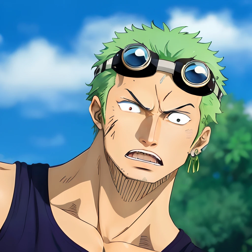 Hyperrealistic version of Roronoa Zoro surprised, hyperdetailled, 8k, hyperrealistic